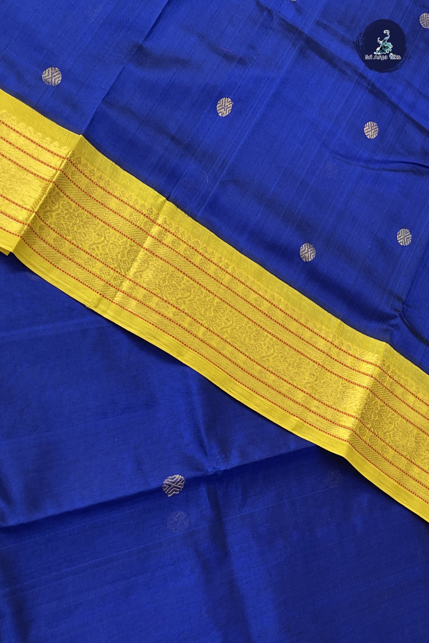 Dark Blue Korvai Silk Cotton Saree With Zari Buttas Pattern