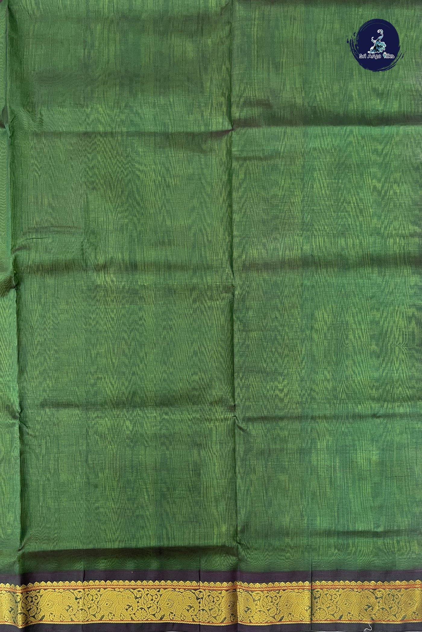 Parrot Green Korvai Silk Cotton Saree With Plain Pattern
