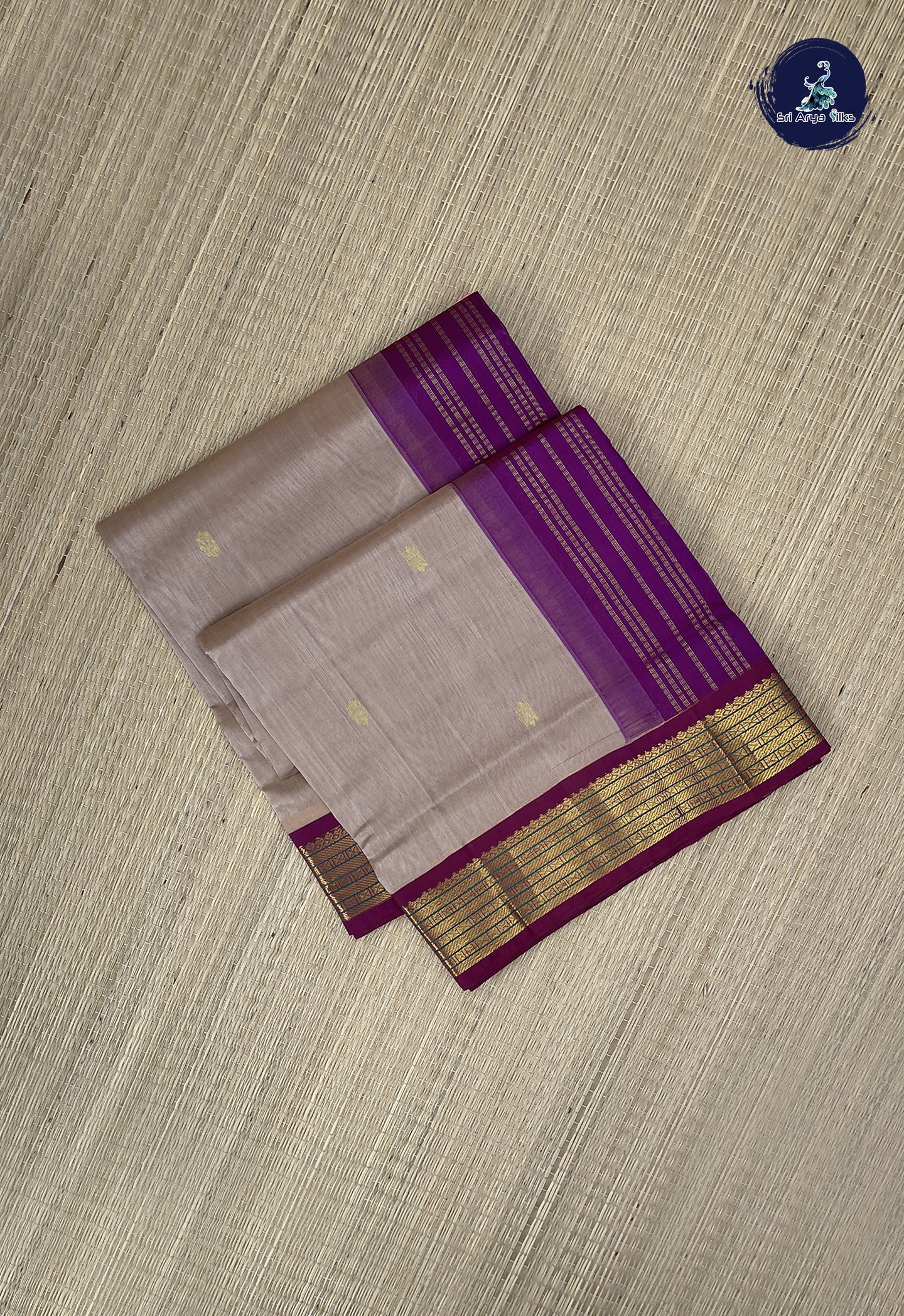 Beige Korvai Silk Cotton Saree With Zari Buttas Pattern