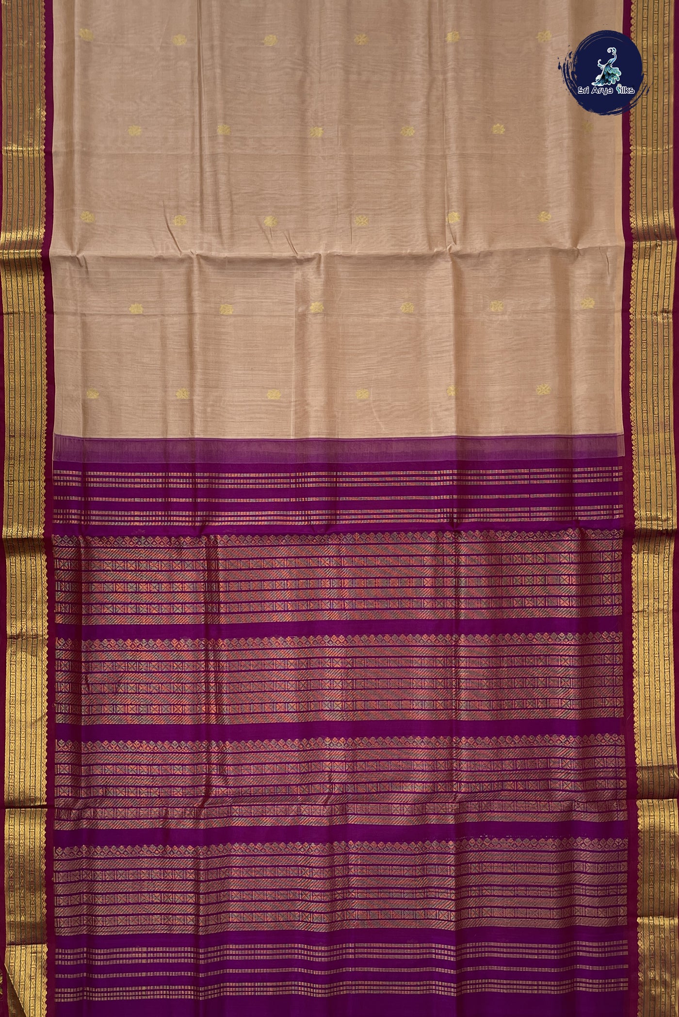 Beige Korvai Silk Cotton Saree With Zari Buttas Pattern