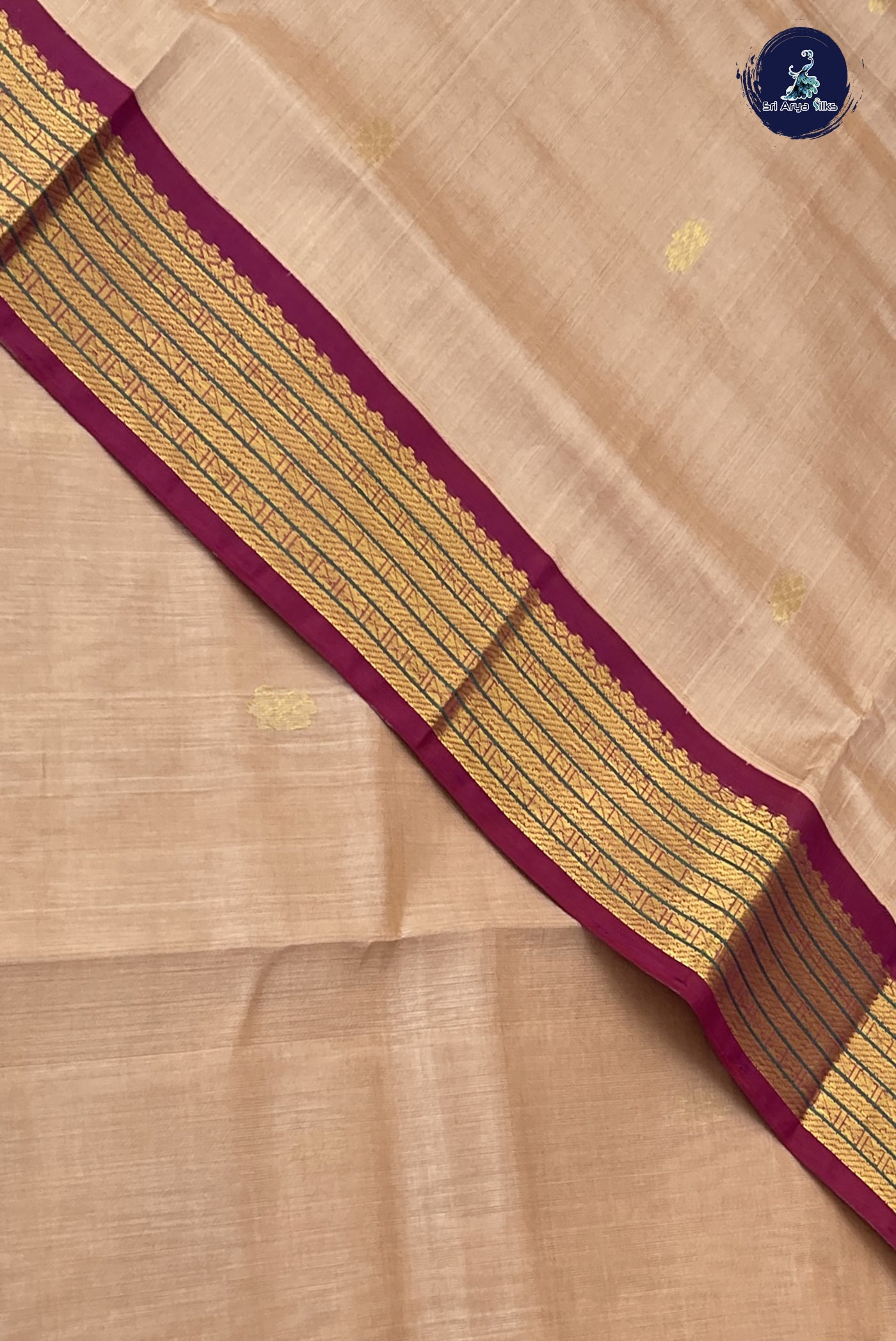 Beige Korvai Silk Cotton Saree With Zari Buttas Pattern