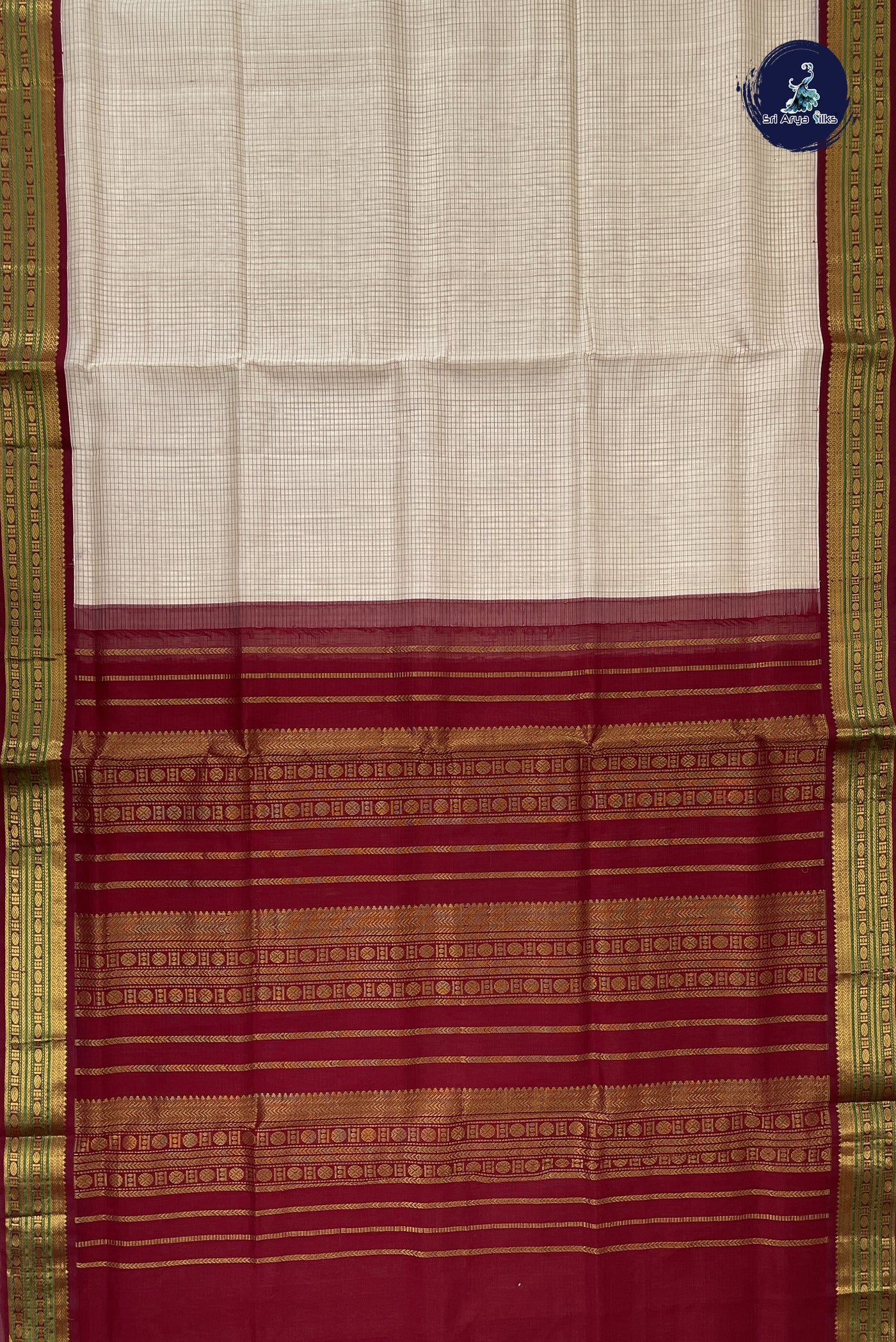 Off White Checked Saree With Checked Pattern