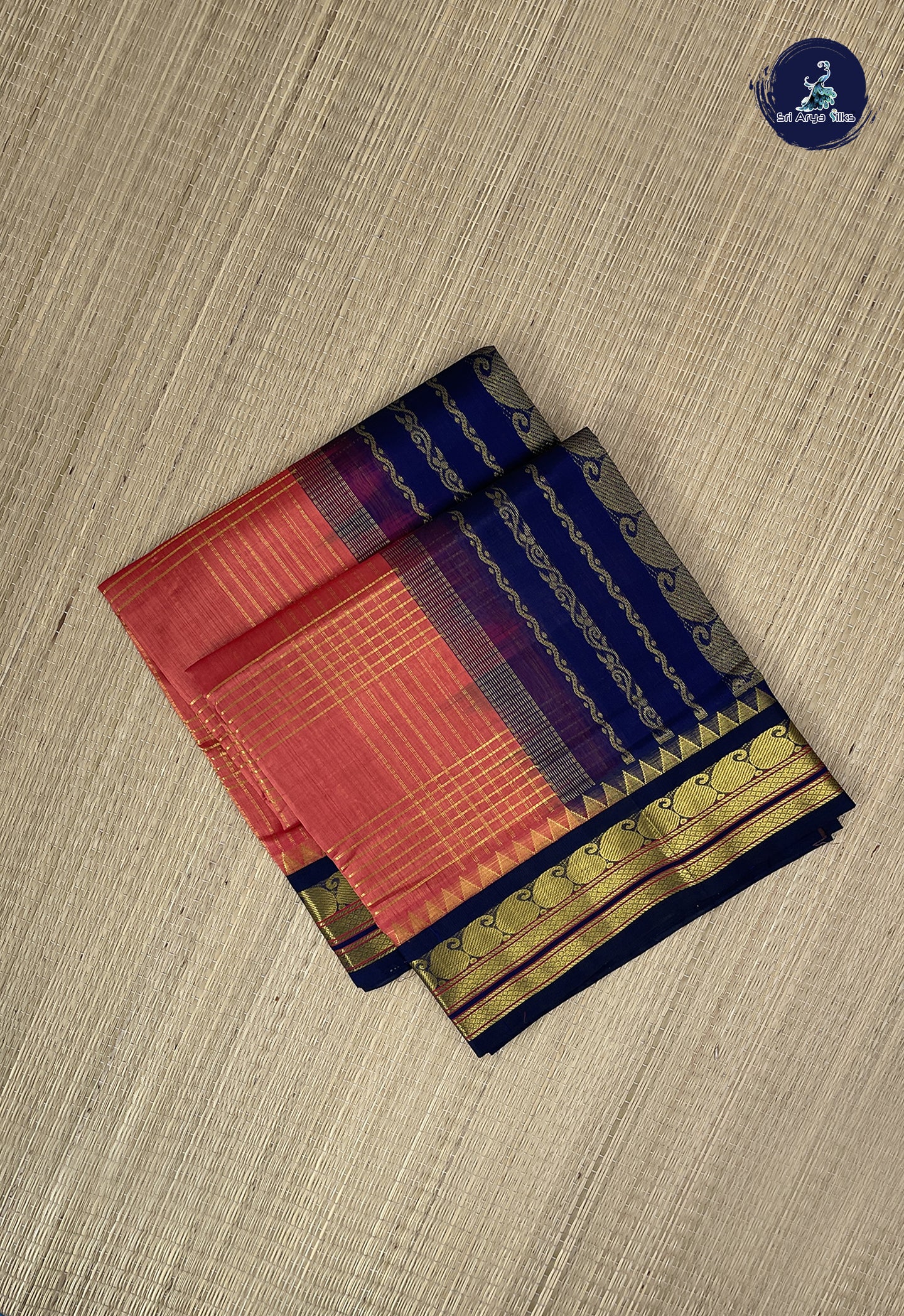 Peach Checked Saree With Zari Checked Pattern