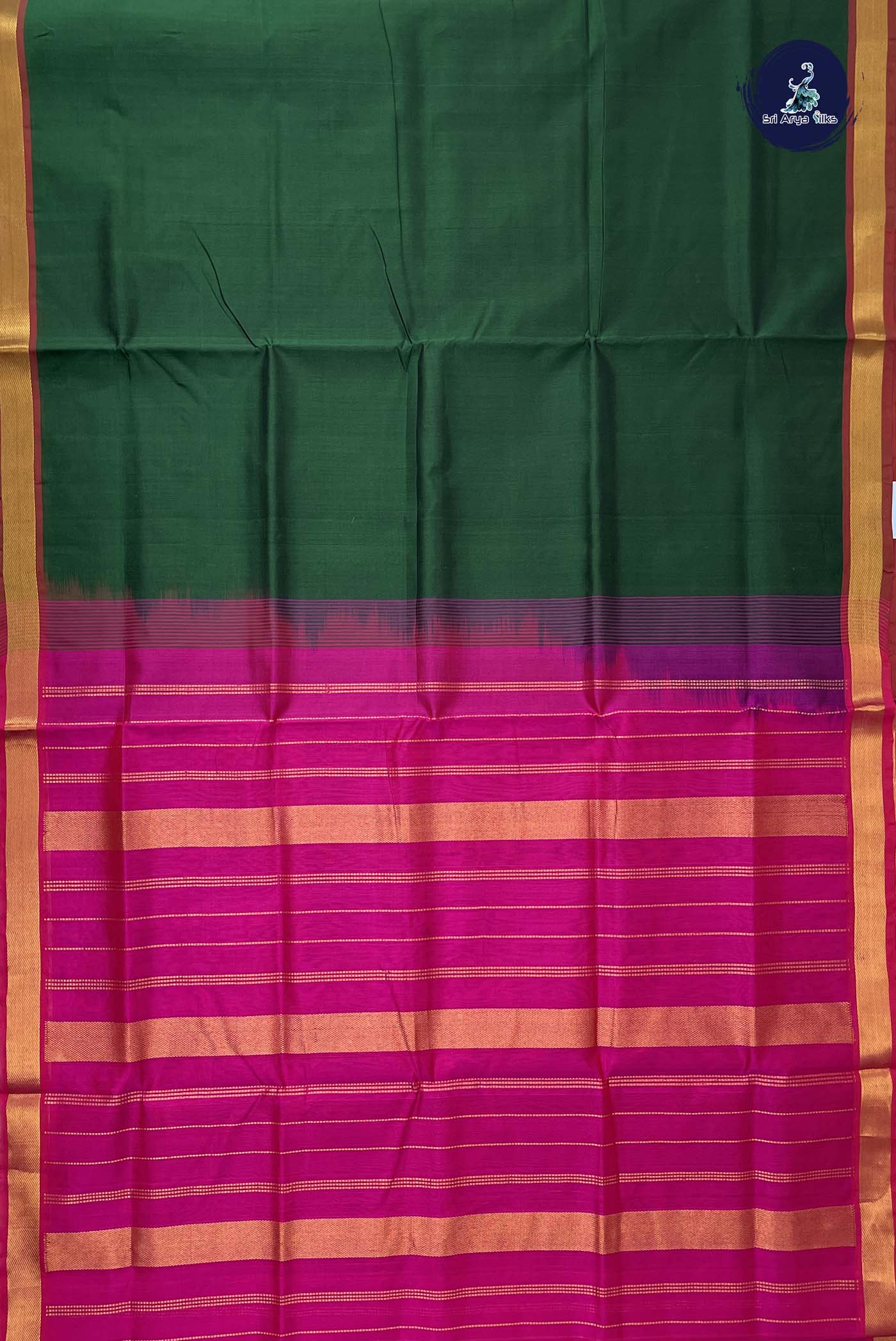 Bottle Green Simple Silk Cotton Saree With Plain Pattern