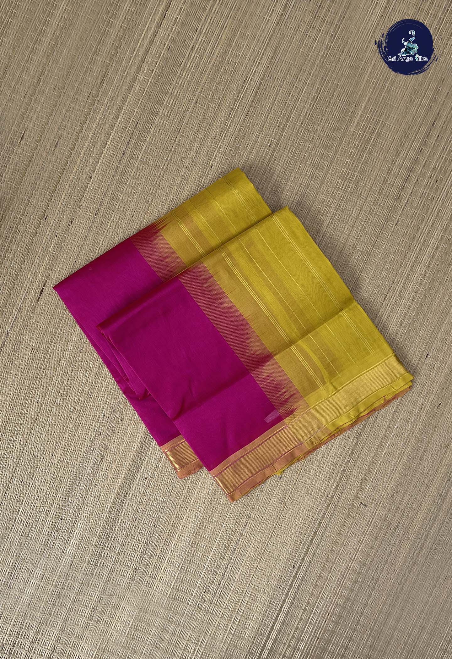 Rani Pink Simple Silk Cotton Saree With Plain Pattern