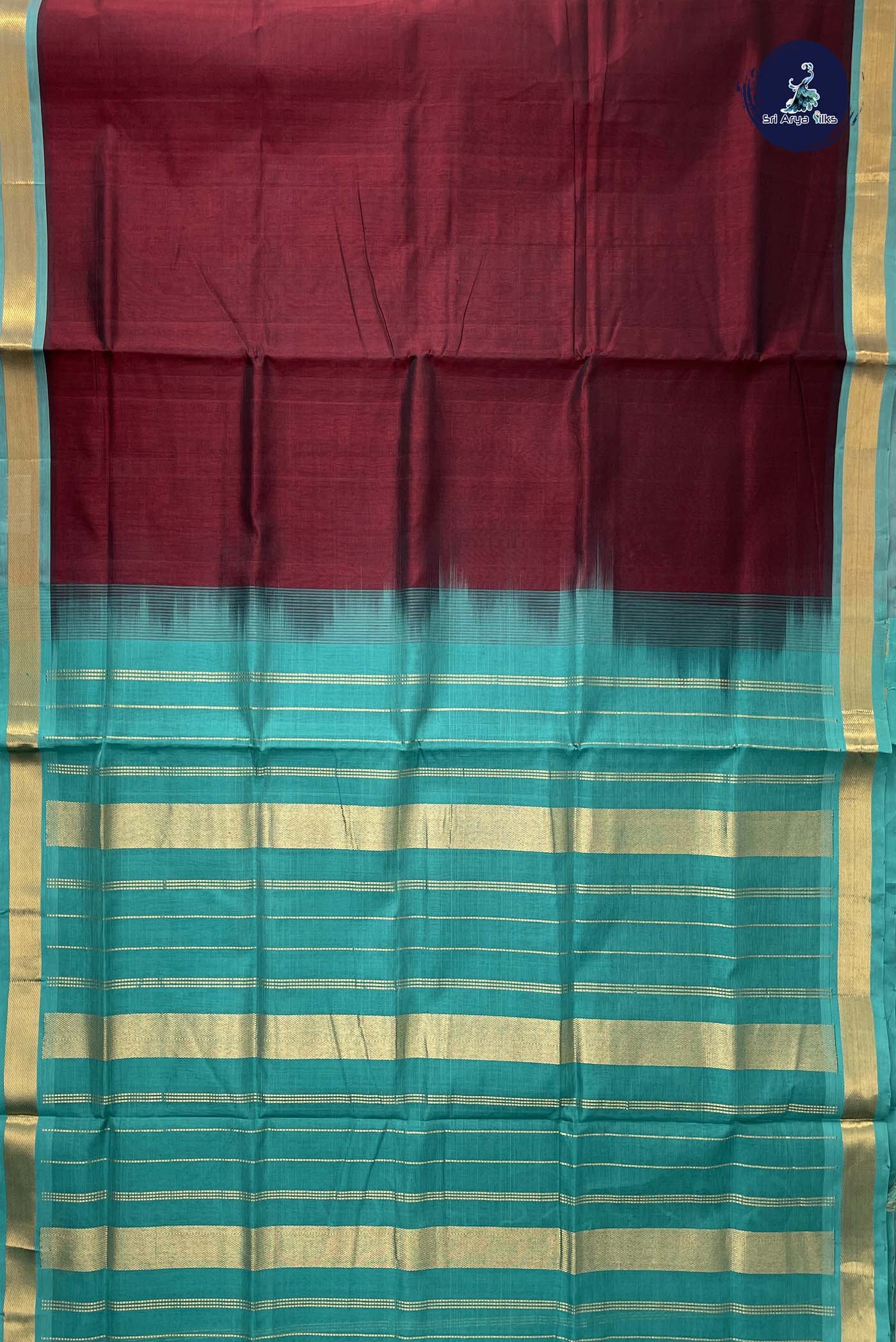 Dual Tone Brown Simple Silk Cotton Saree With Plain Pattern