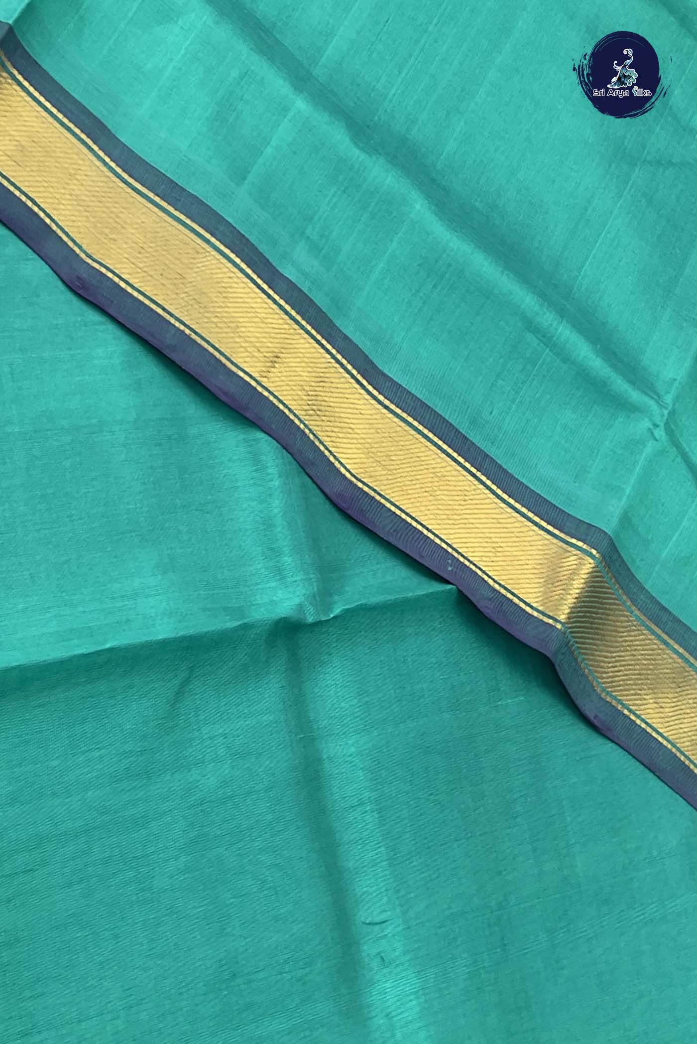 Teal Simple Silk Cotton Saree With Plain Pattern