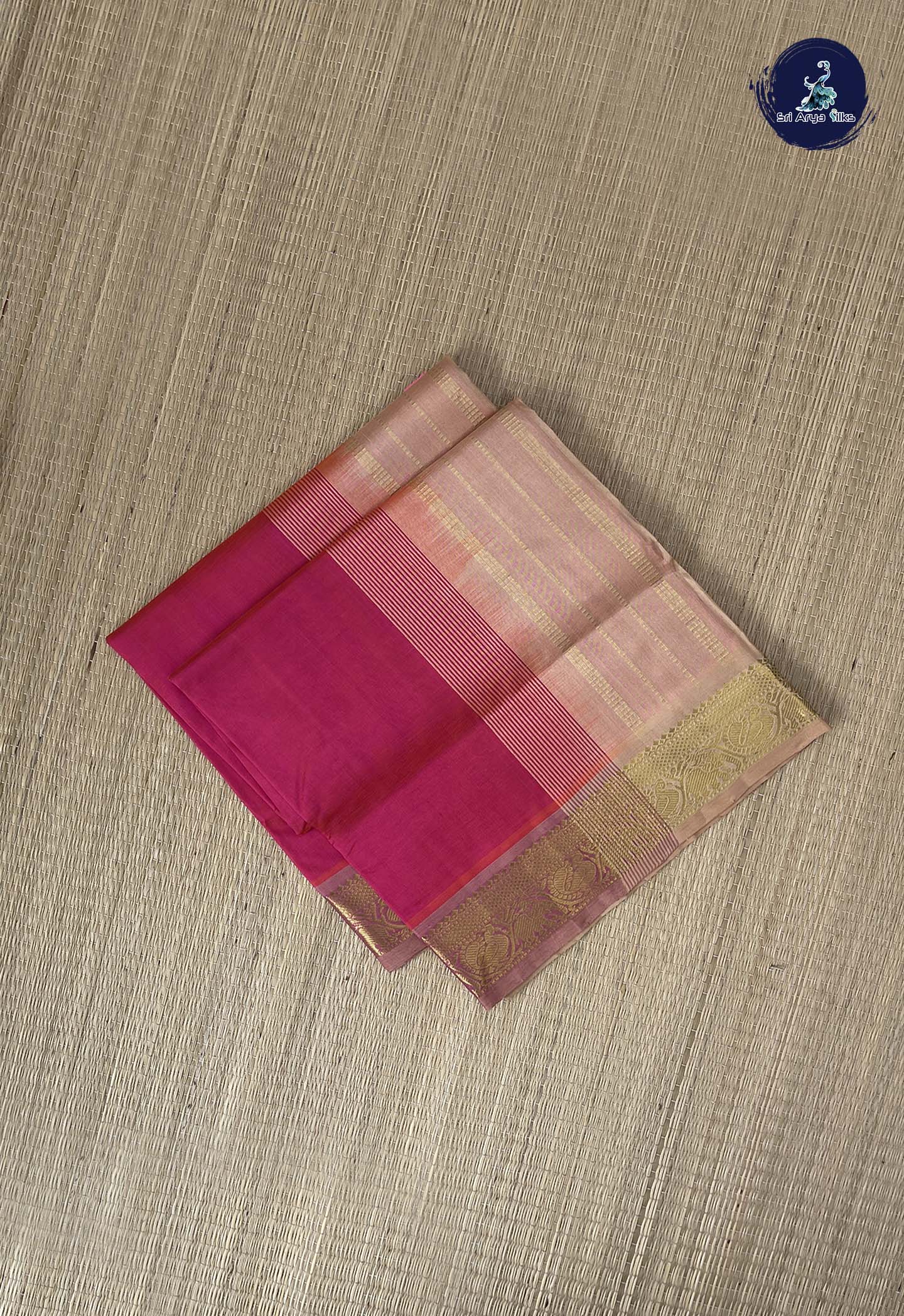 Orangish Pink Simple Silk Cotton Saree With Plain Pattern