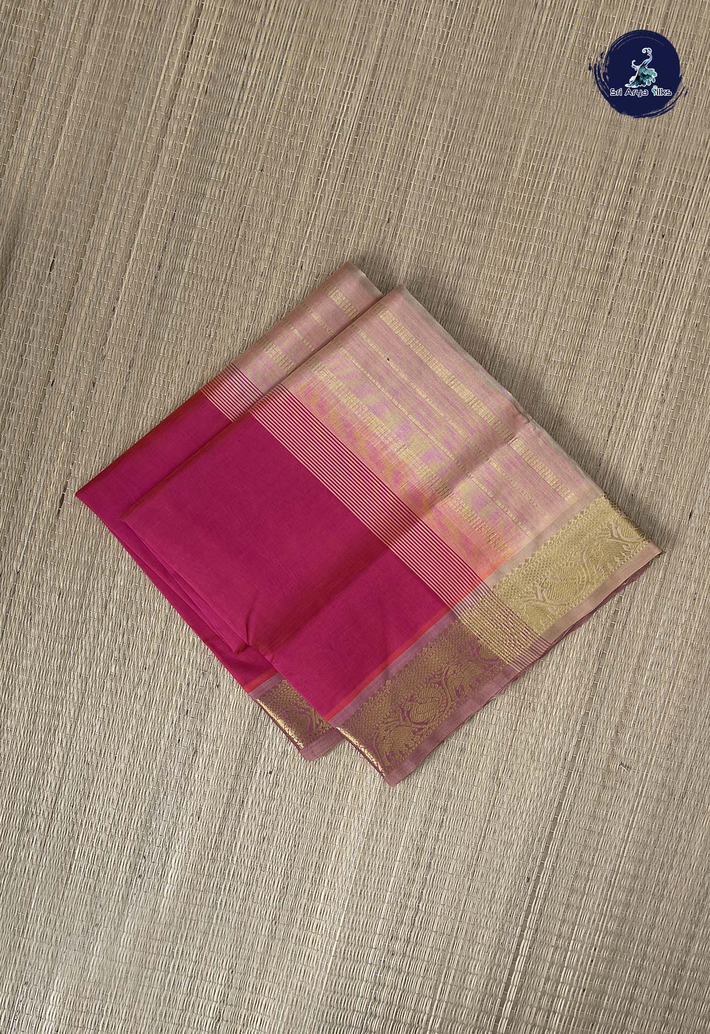 Orangish Pink Simple Silk Cotton Saree With Plain Pattern