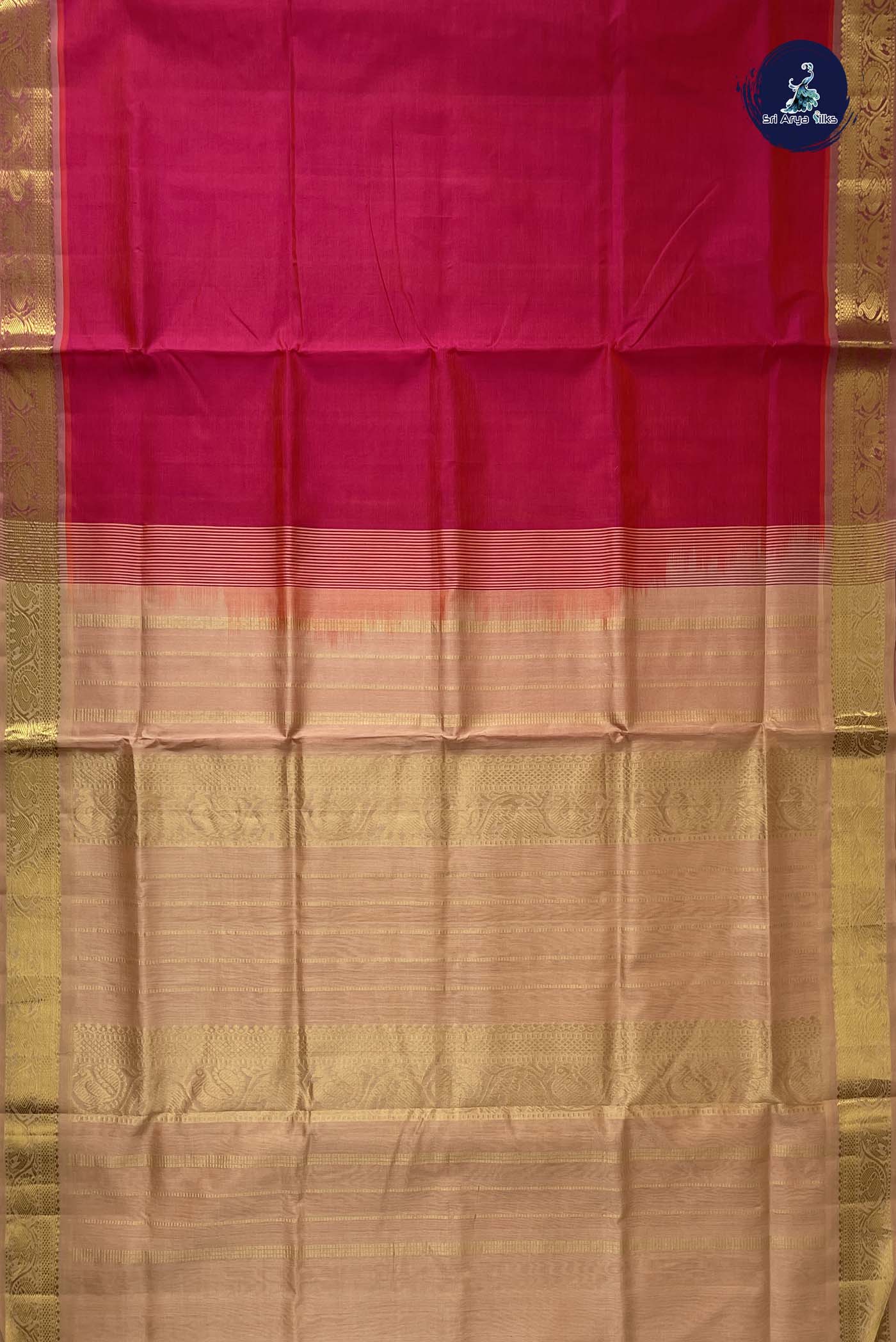 Orangish Pink Simple Silk Cotton Saree With Plain Pattern