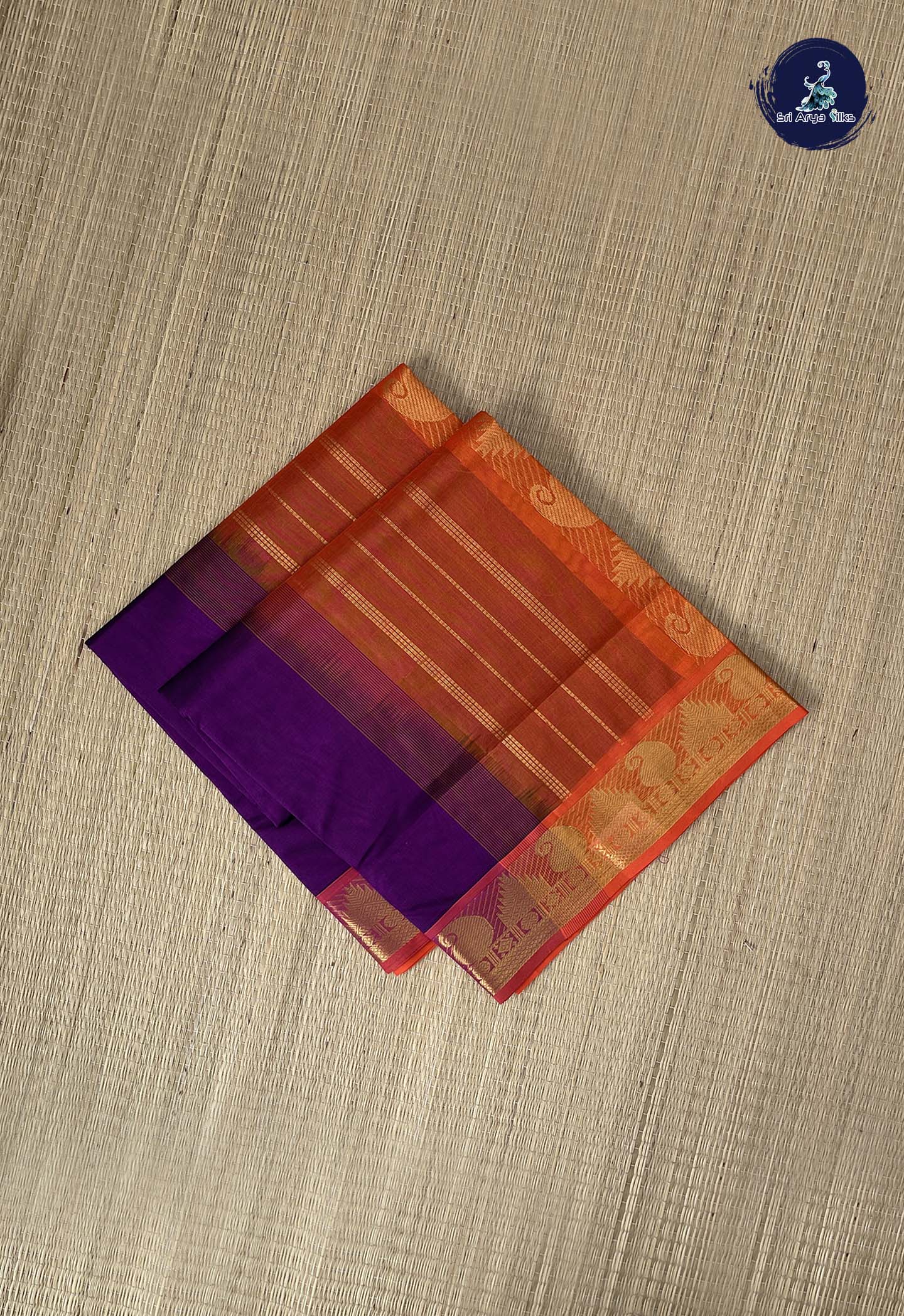 Dual Tone Purple Simple Silk Cotton Saree With Plain Pattern