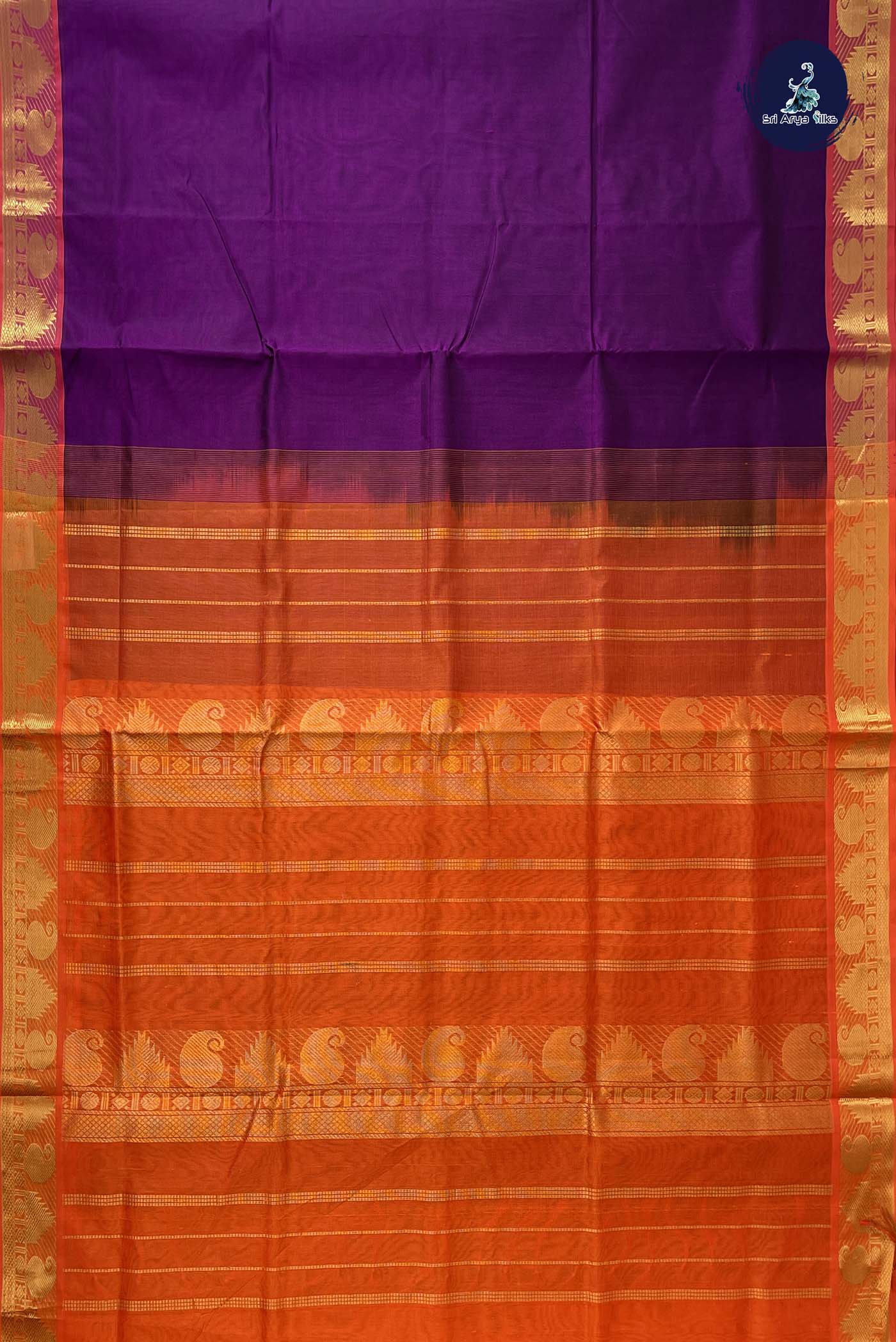 Dual Tone Purple Simple Silk Cotton Saree With Plain Pattern