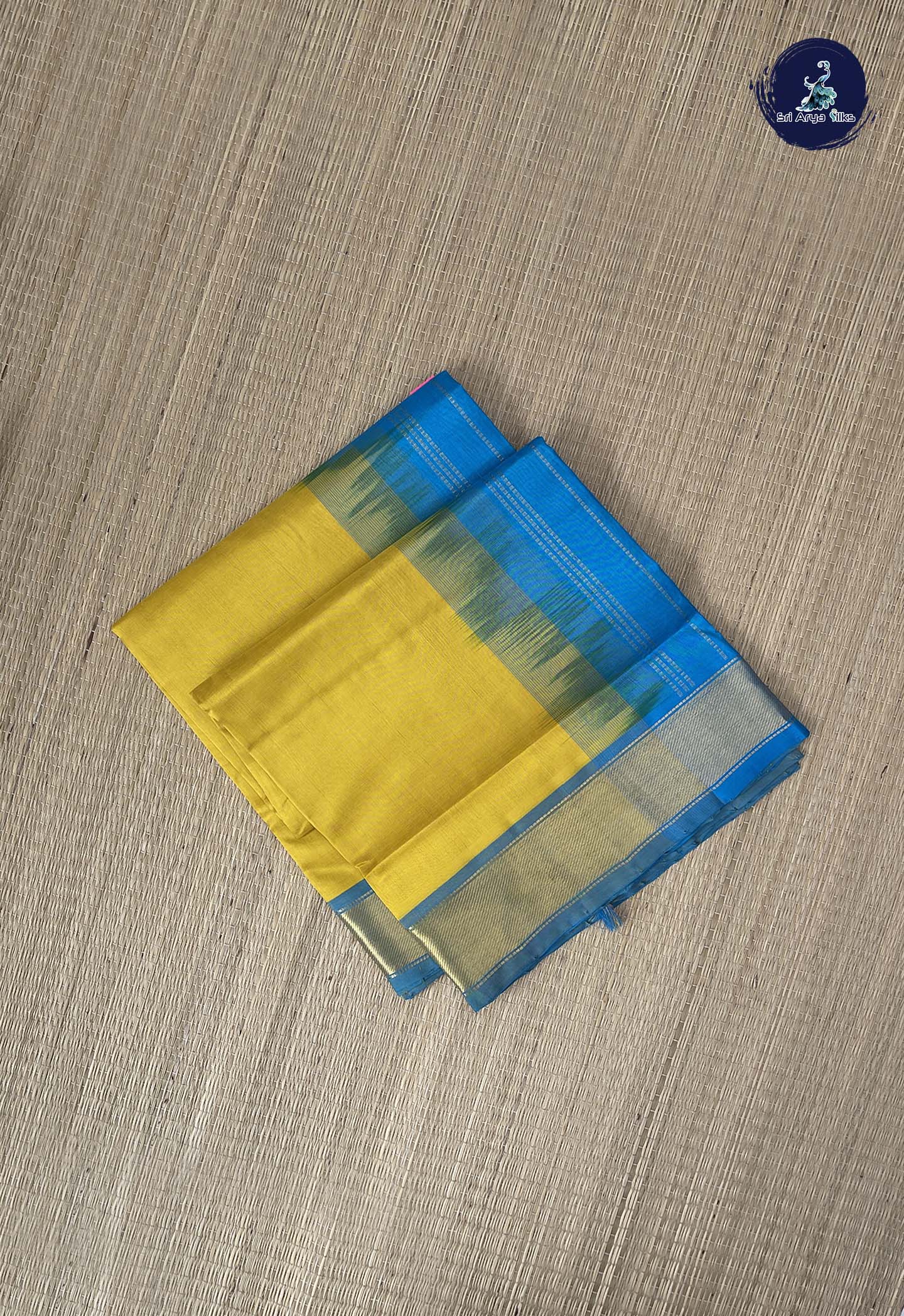 Yellow Simple Silk Cotton Saree With Plain Pattern