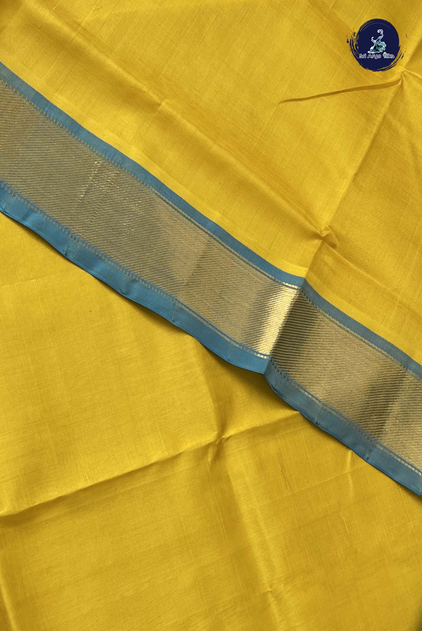 Yellow Simple Silk Cotton Saree With Plain Pattern