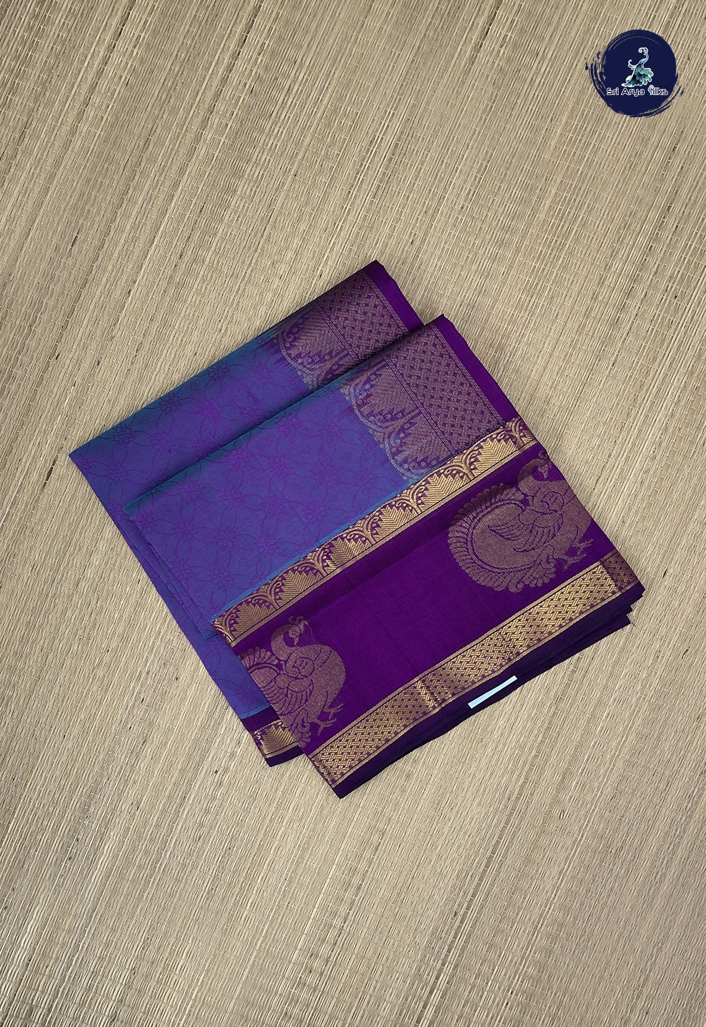 Blusih Purple Korvai Silk Cotton Saree With Embossed Pattern