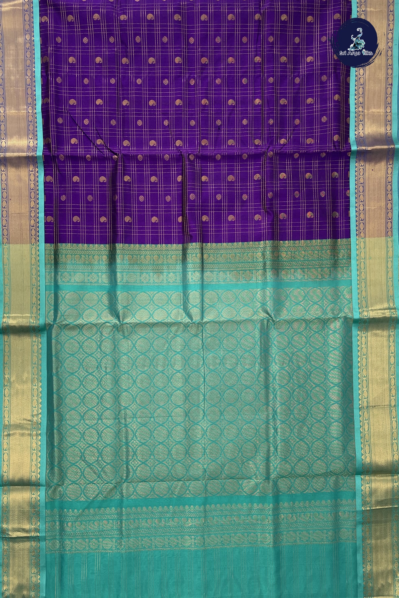 Dark Violet Checked Saree With Zari Checked Pattern