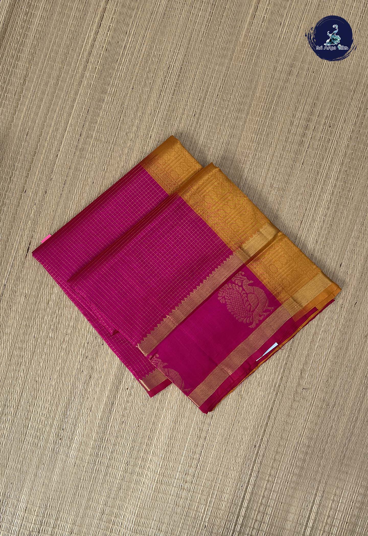 Rani Pink Checked Saree With Zari Checked Pattern