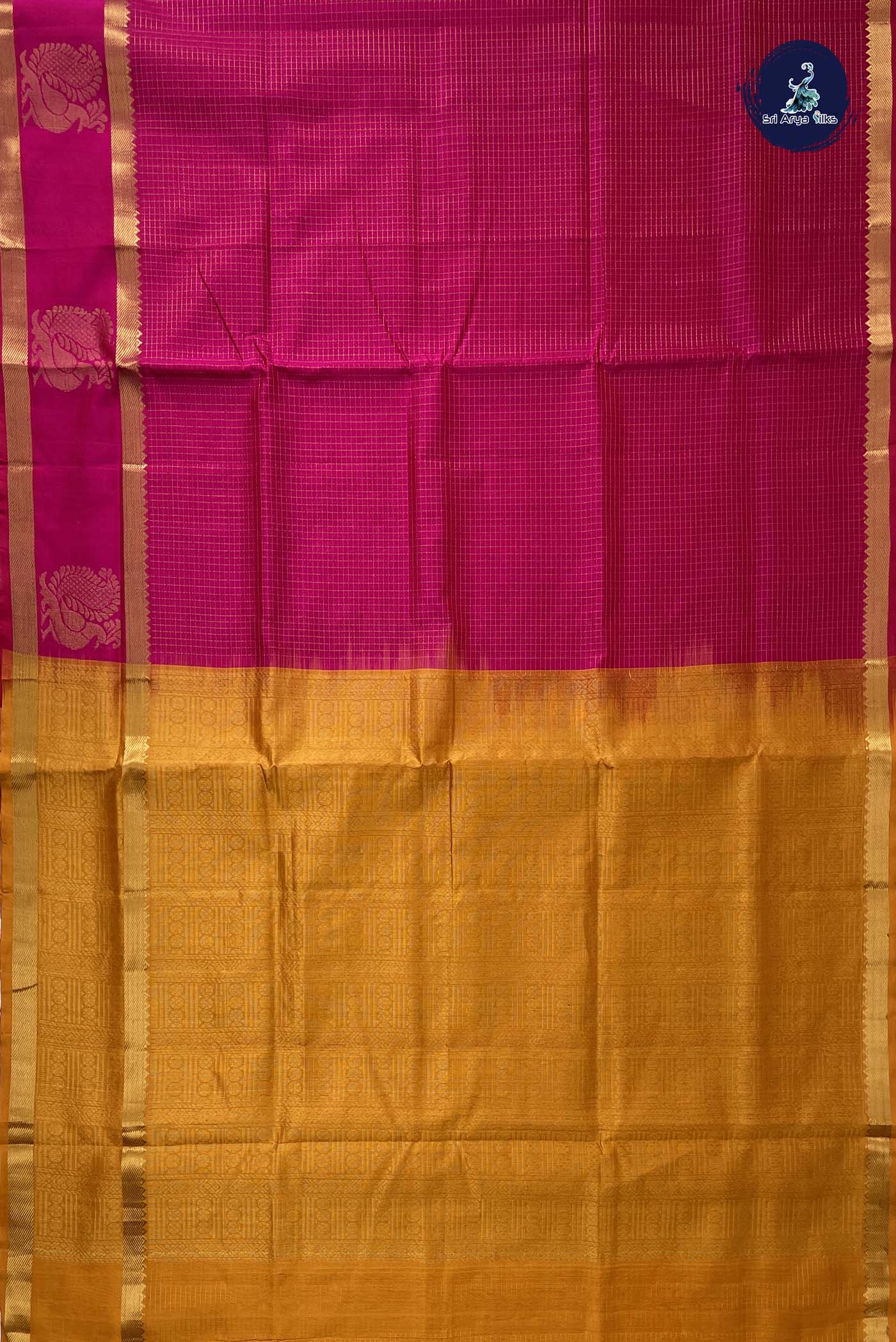Rani Pink Checked Saree With Zari Checked Pattern