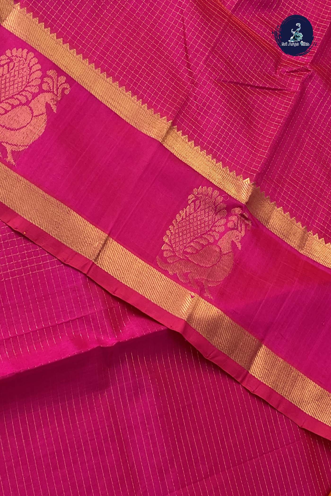 Rani Pink Checked Saree With Zari Checked Pattern