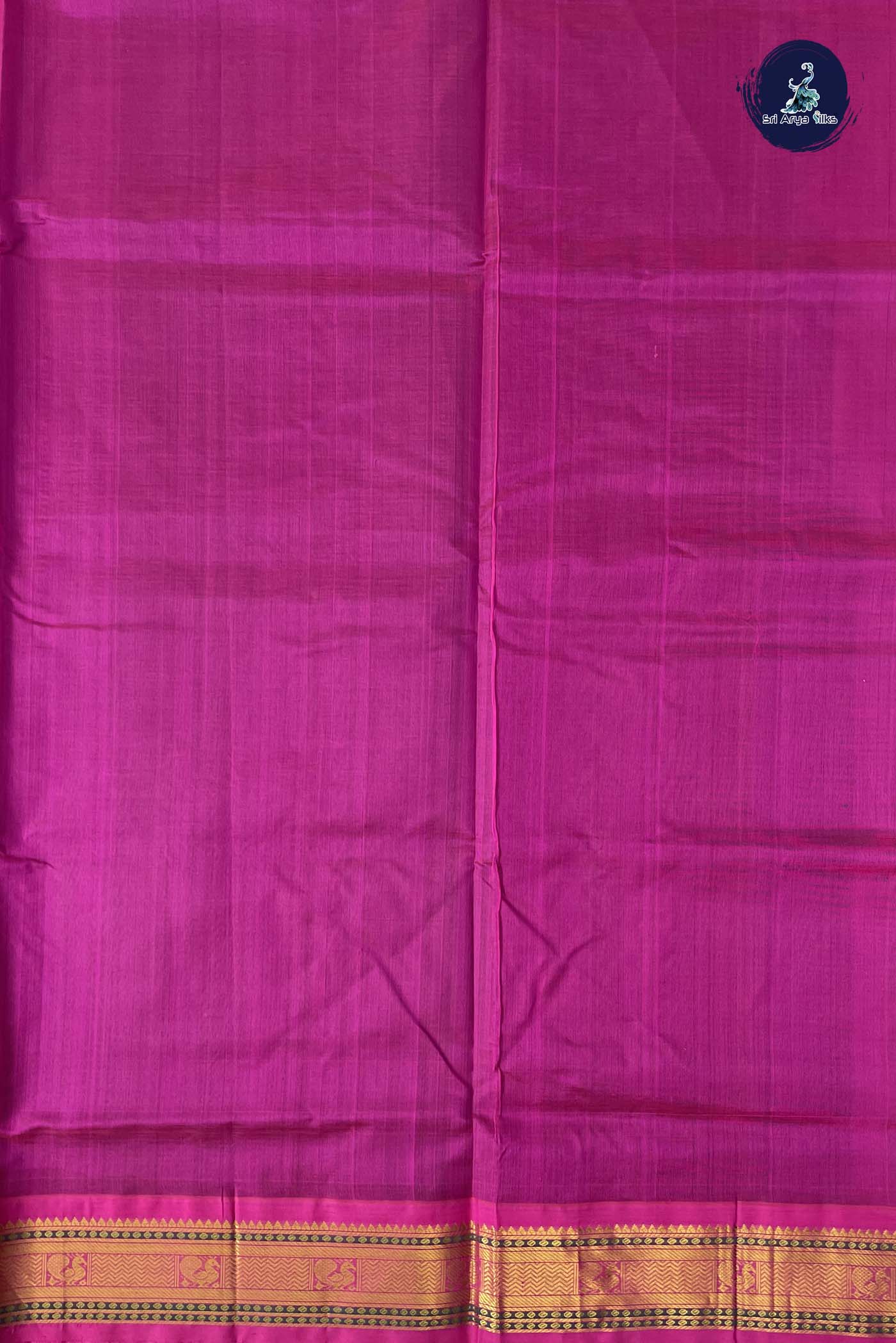 Bottle Green Korvai Silk Cotton Saree With Plain Pattern