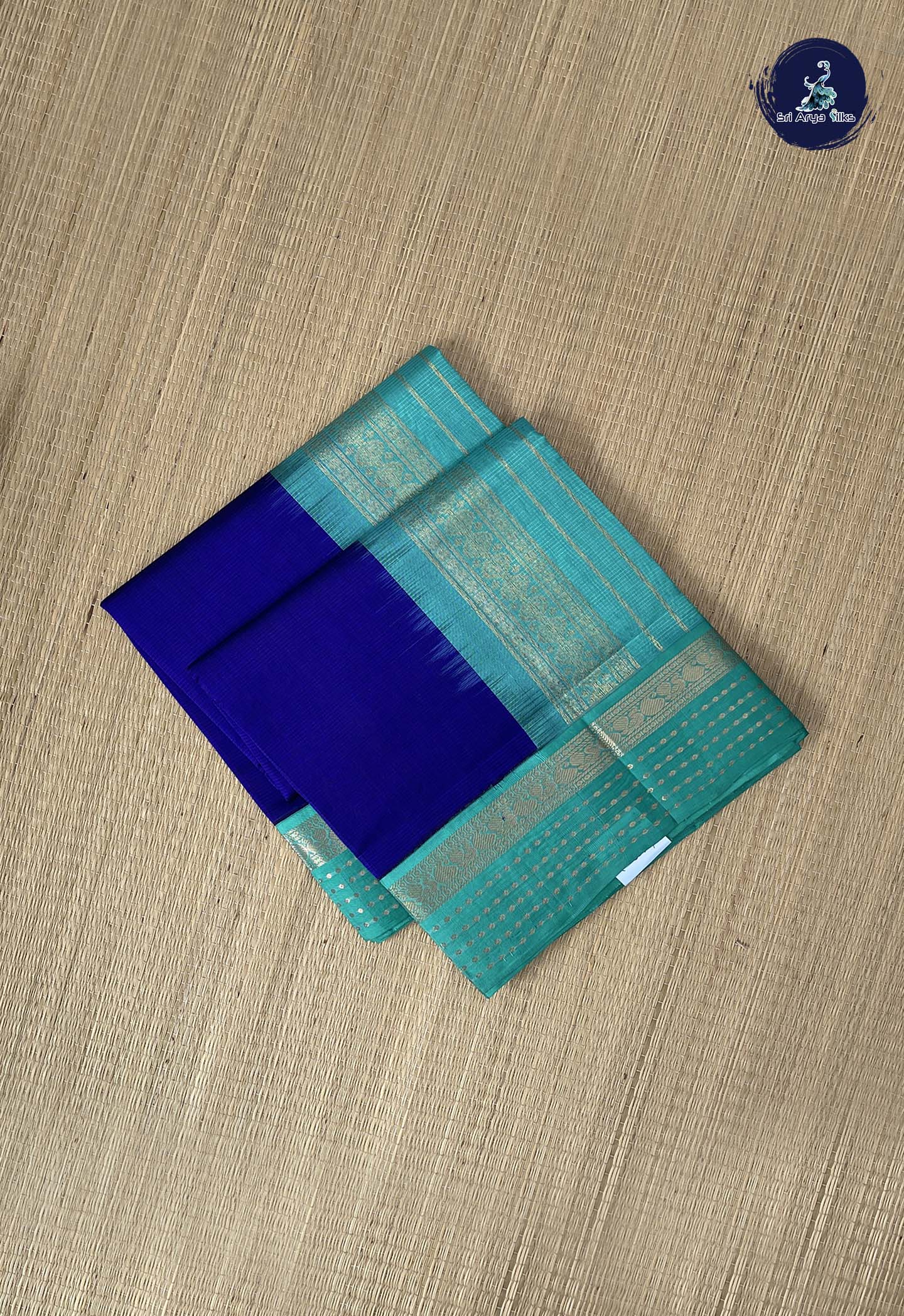 Royal Blue Korvai Silk Cotton Saree With Doria Lines Pattern