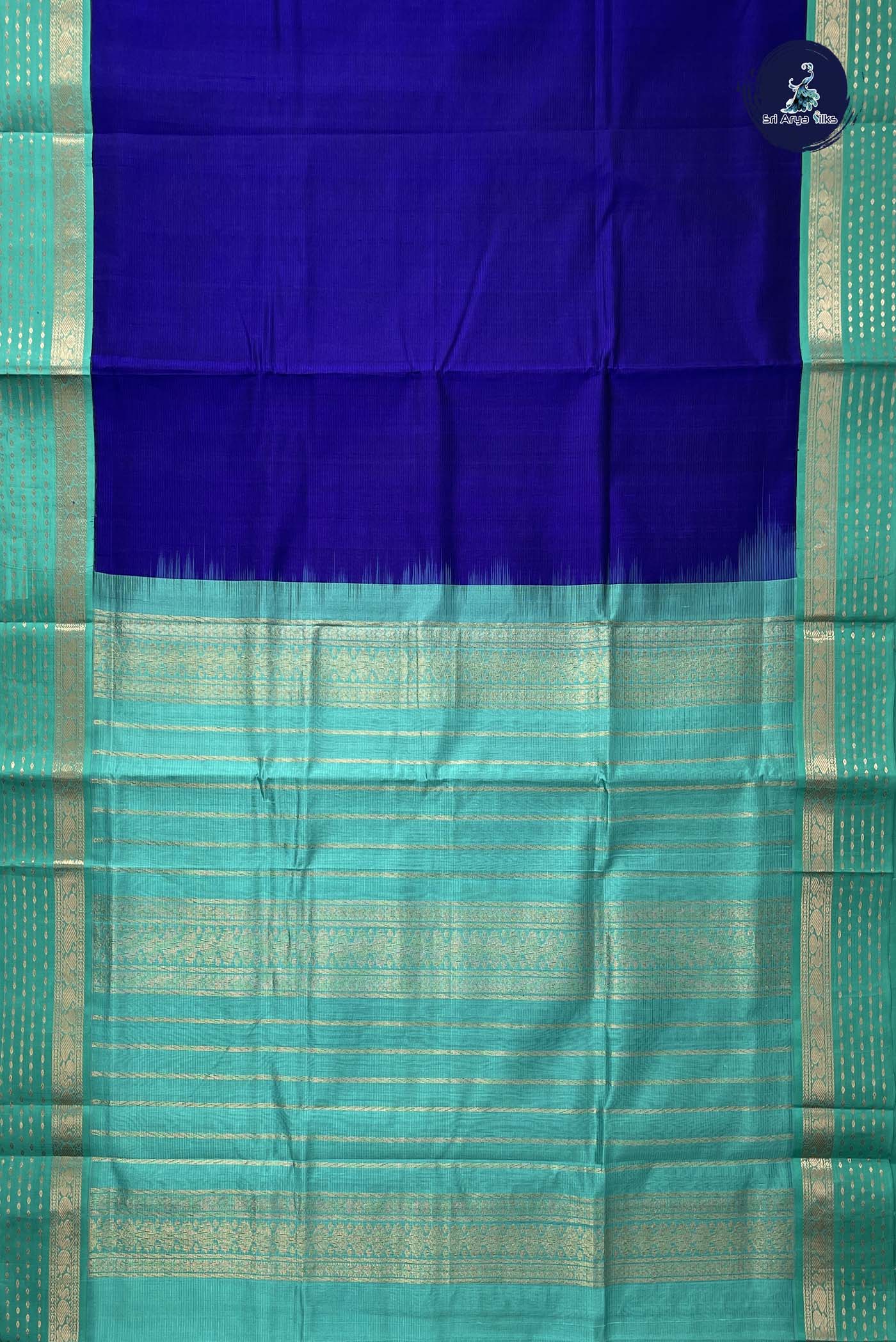 Royal Blue Korvai Silk Cotton Saree With Doria Lines Pattern