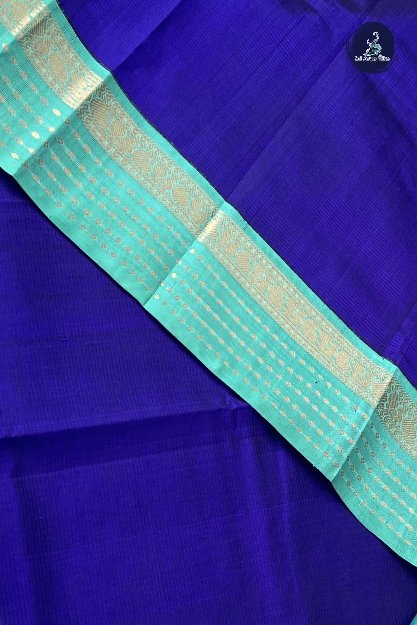 Royal Blue Korvai Silk Cotton Saree With Doria Lines Pattern