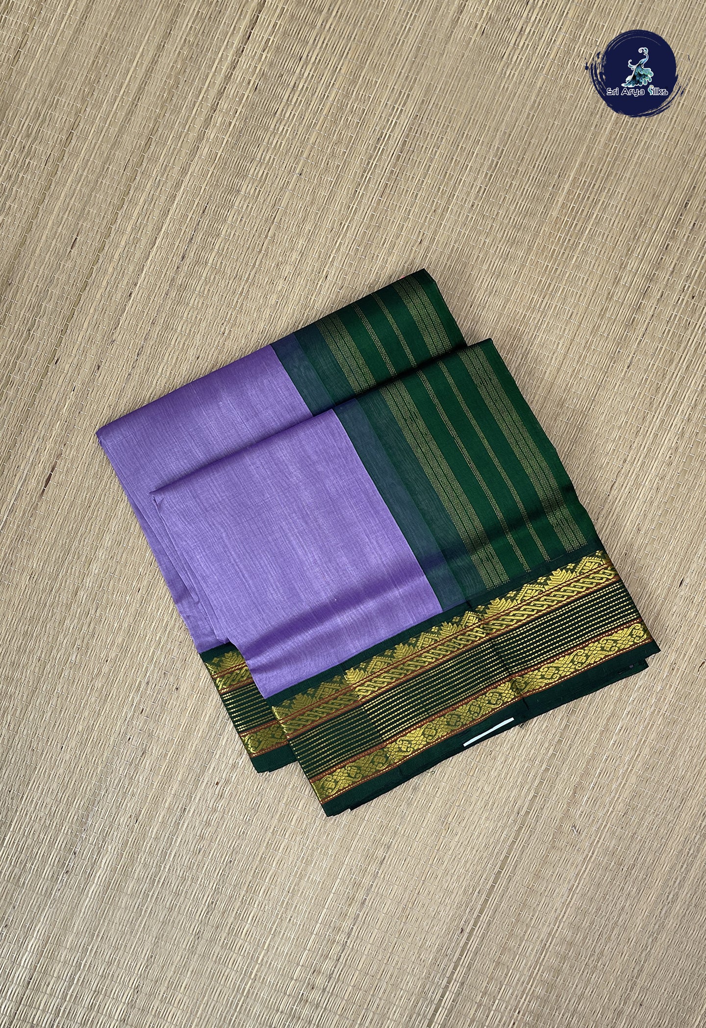 Lavender Korvai Silk Cotton Saree With Plain Pattern