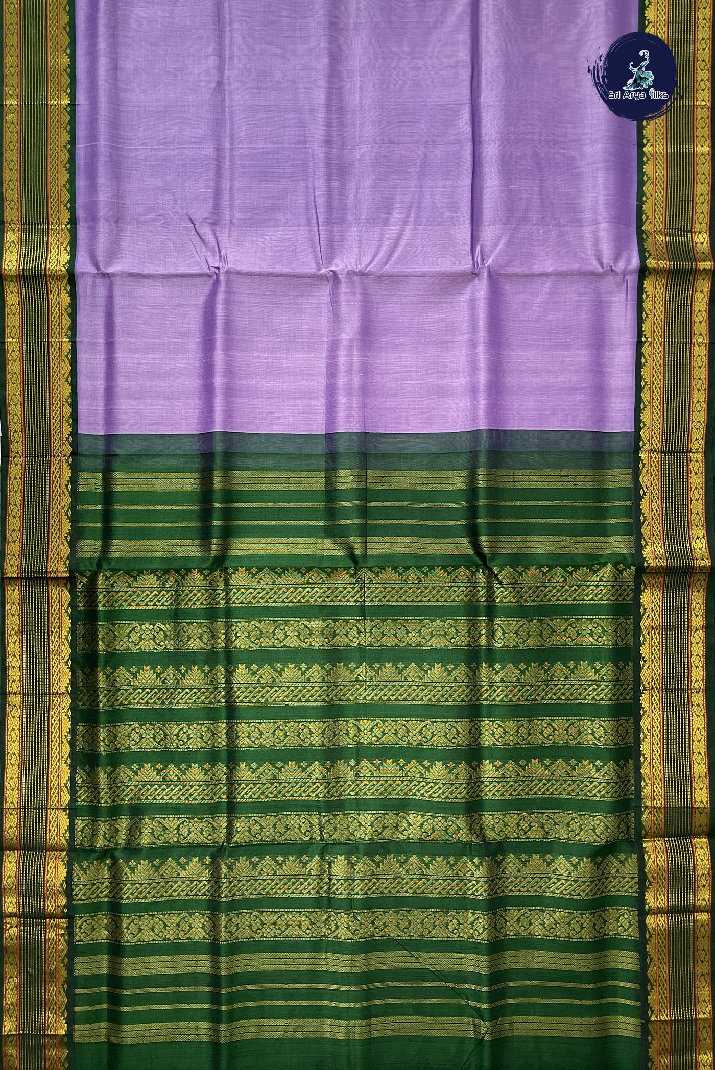 Lavender Korvai Silk Cotton Saree With Plain Pattern