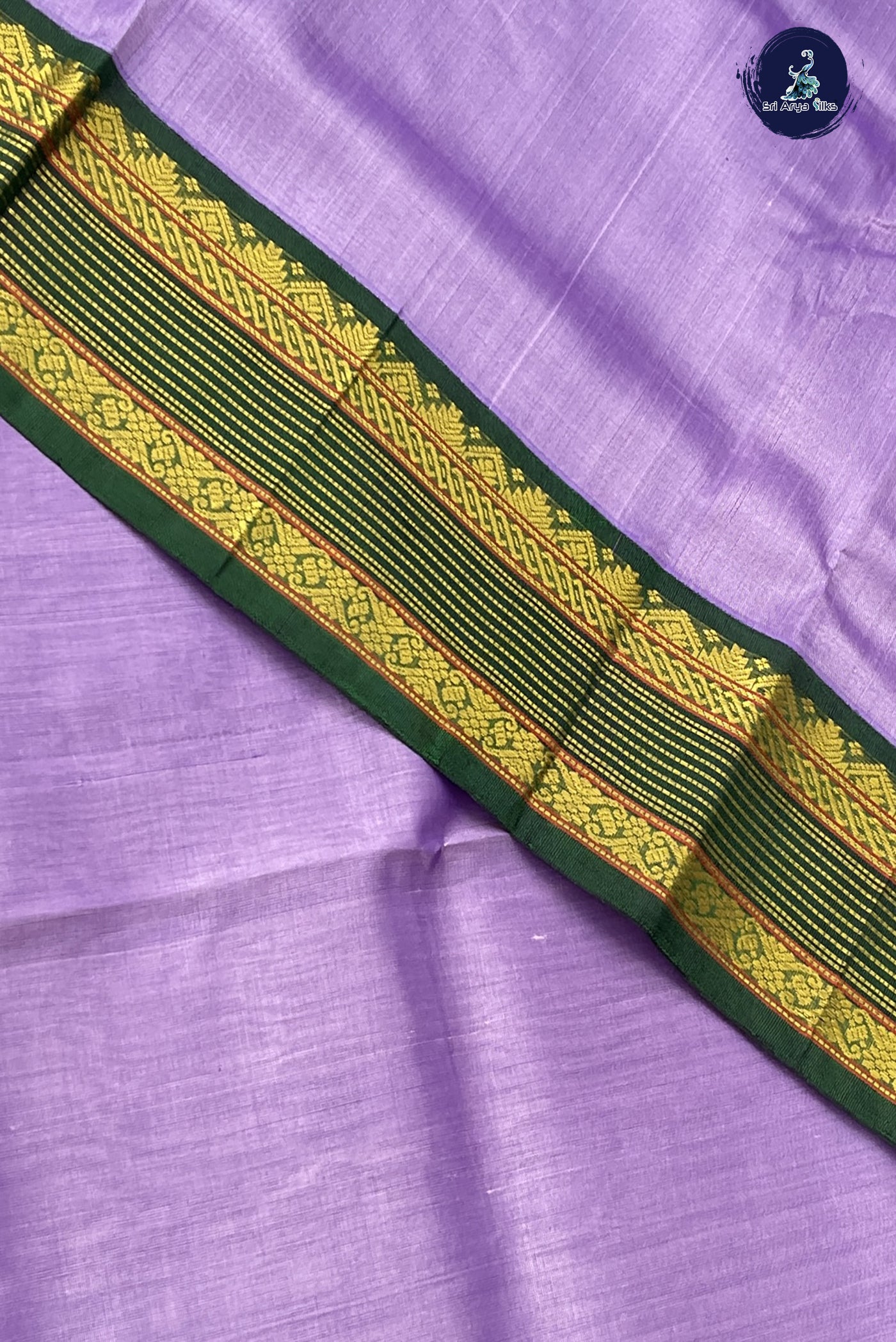 Lavender Korvai Silk Cotton Saree With Plain Pattern
