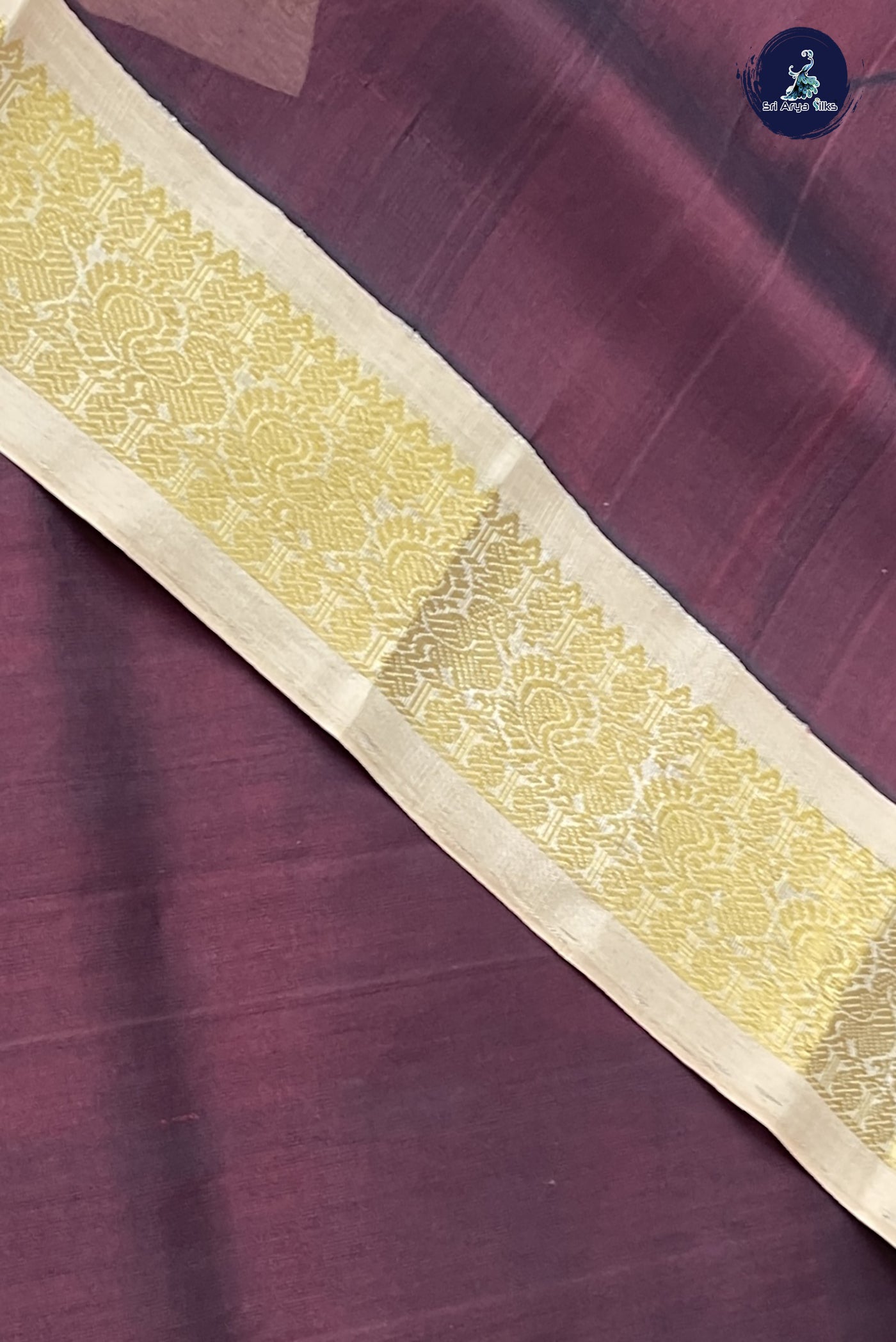 Brown Korvai Silk Cotton Saree With Plain Pattern