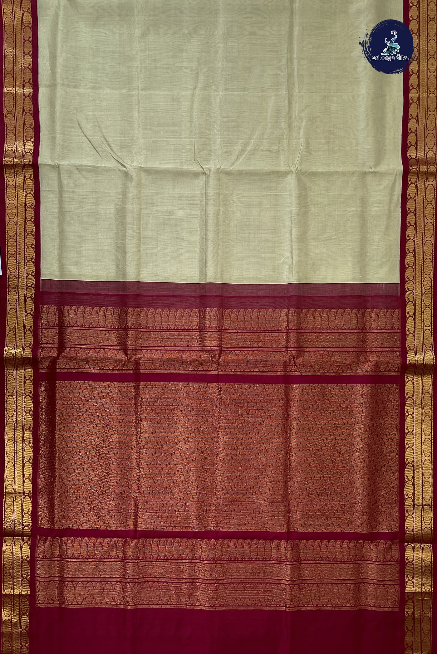 Elaichi Green Korvai Silk Cotton Saree With Plain Pattern