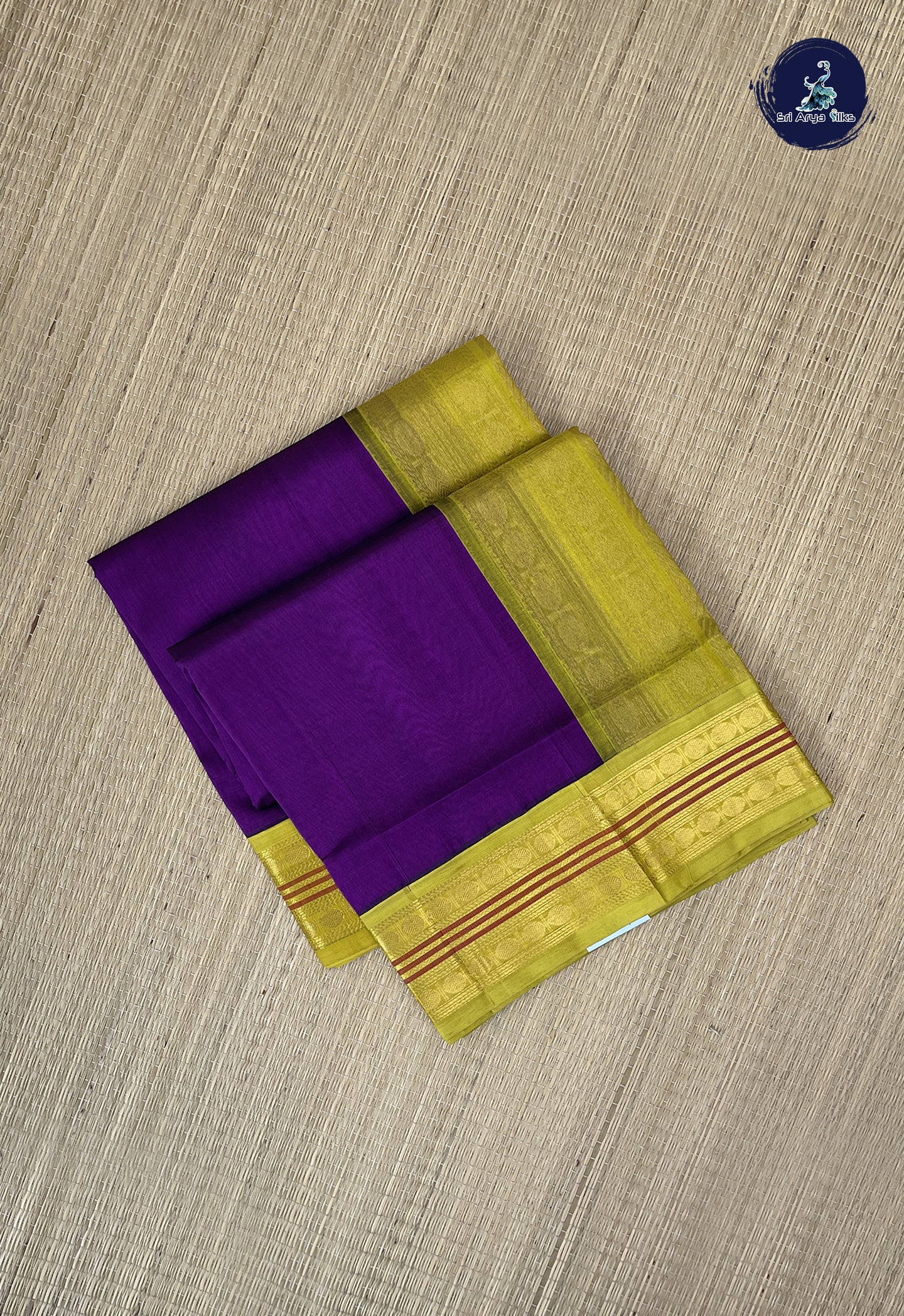 Dual Tone Purple Korvai Silk Cotton Saree With Plain Pattern
