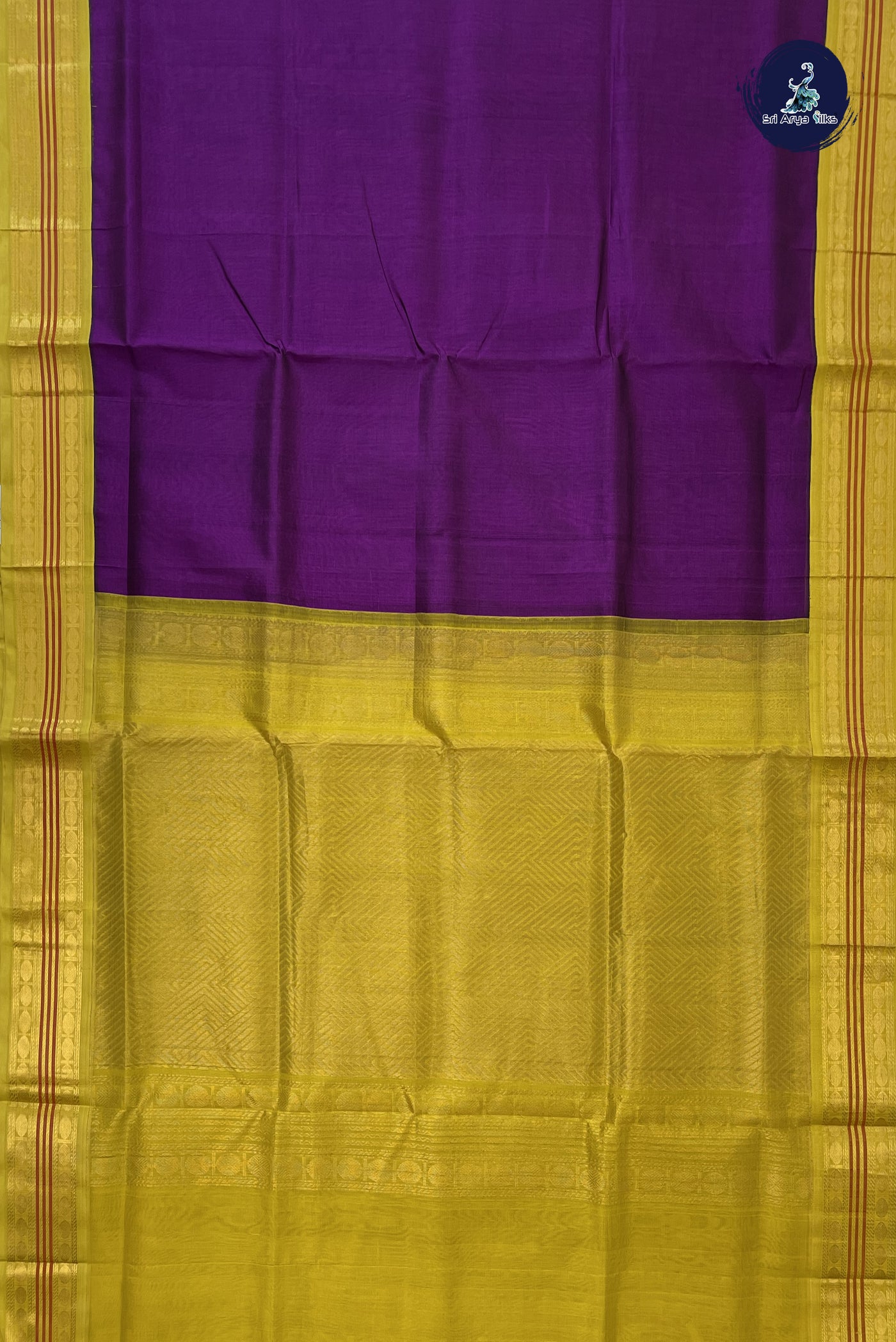 Dual Tone Purple Korvai Silk Cotton Saree With Plain Pattern