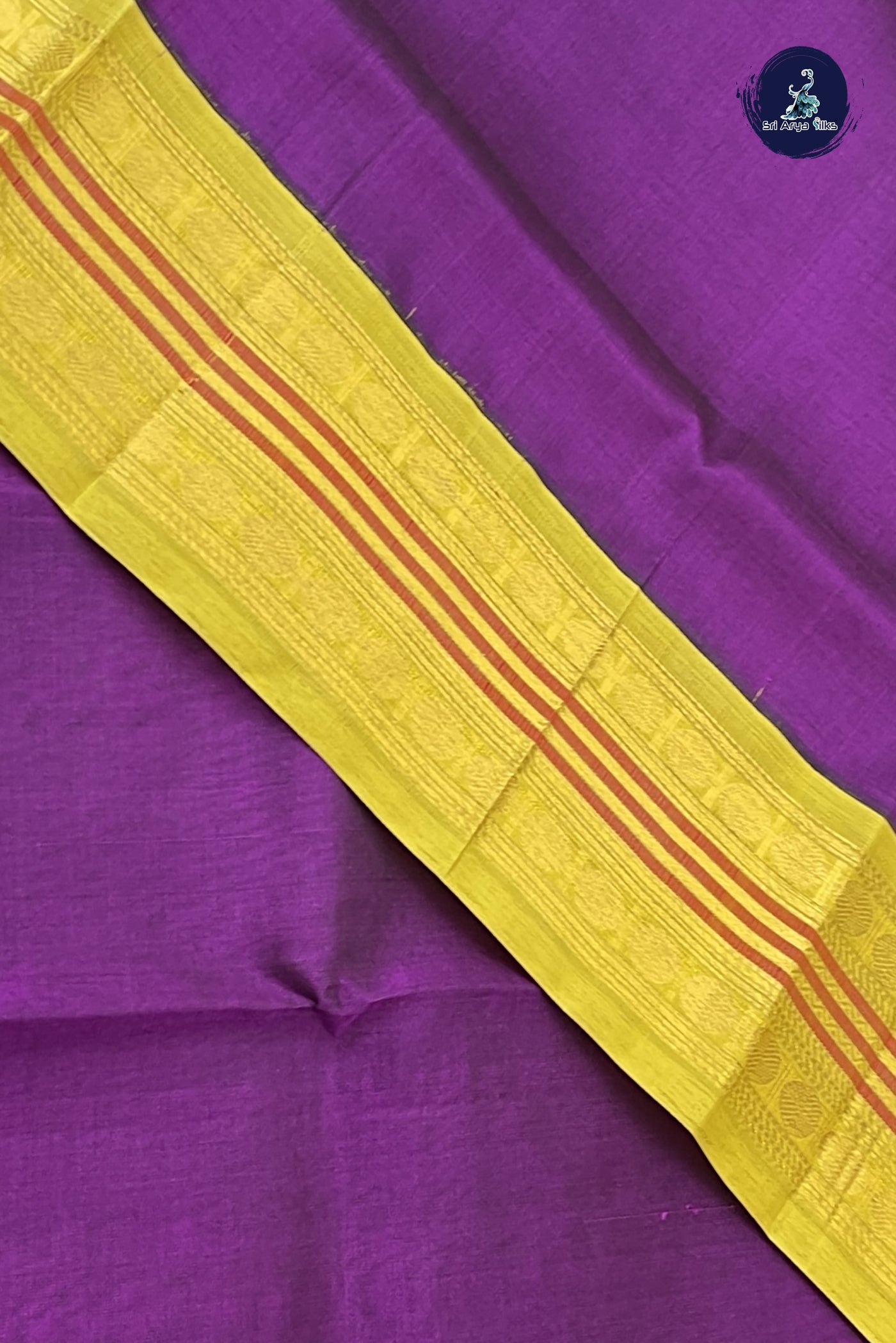 Dual Tone Purple Korvai Silk Cotton Saree With Plain Pattern