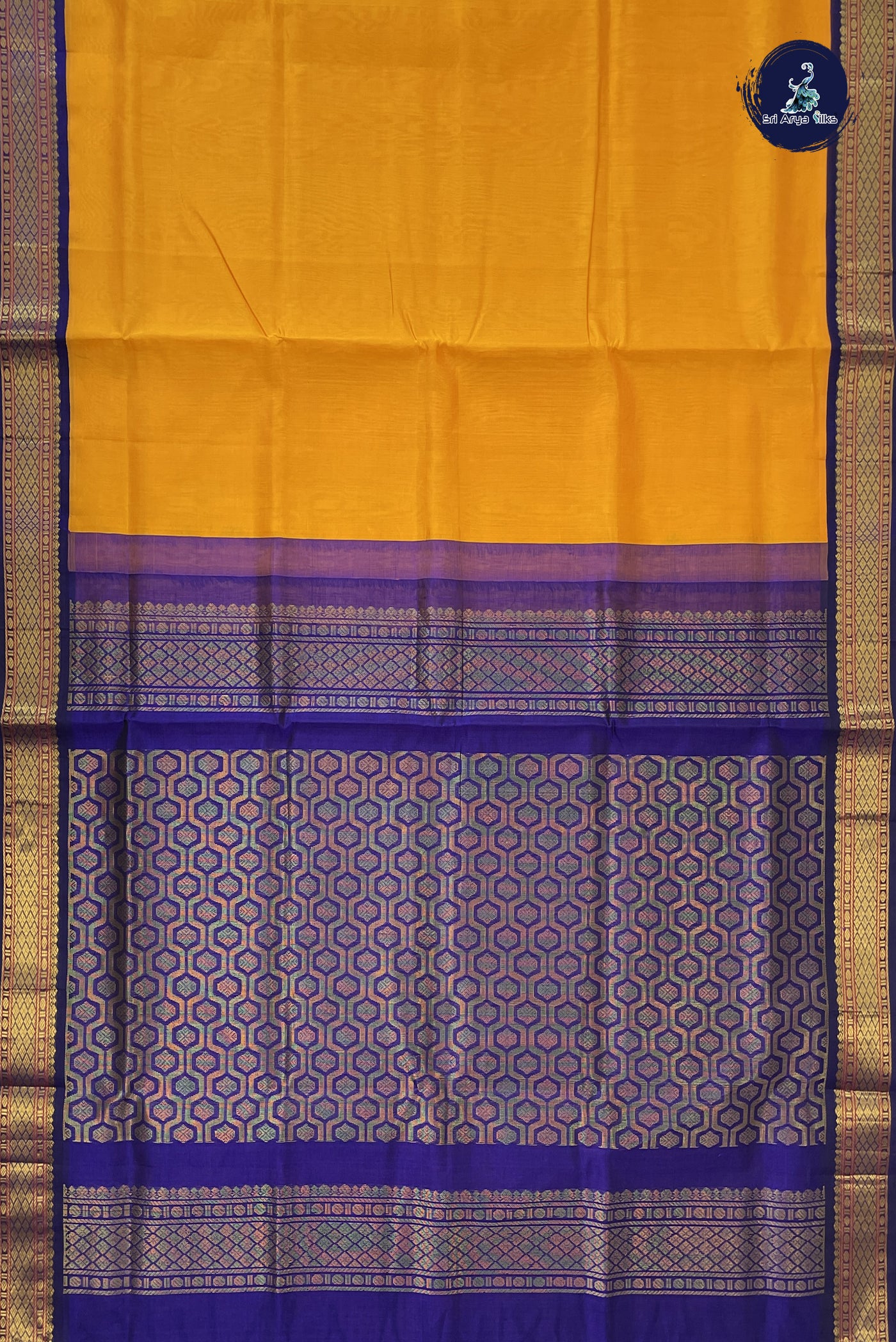 Mango Yellow Korvai Silk Cotton Saree With Plain Pattern