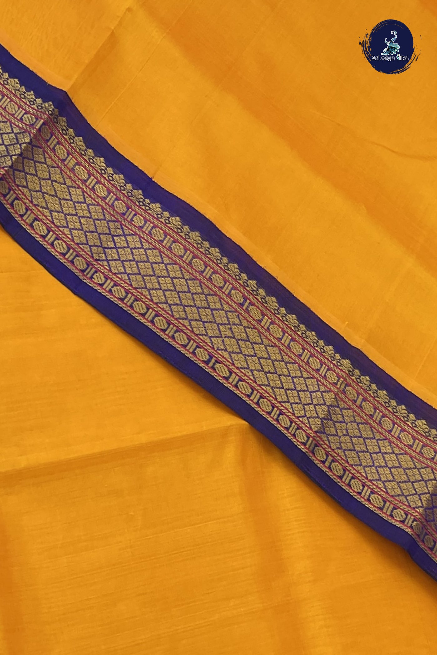 Mango Yellow Korvai Silk Cotton Saree With Plain Pattern