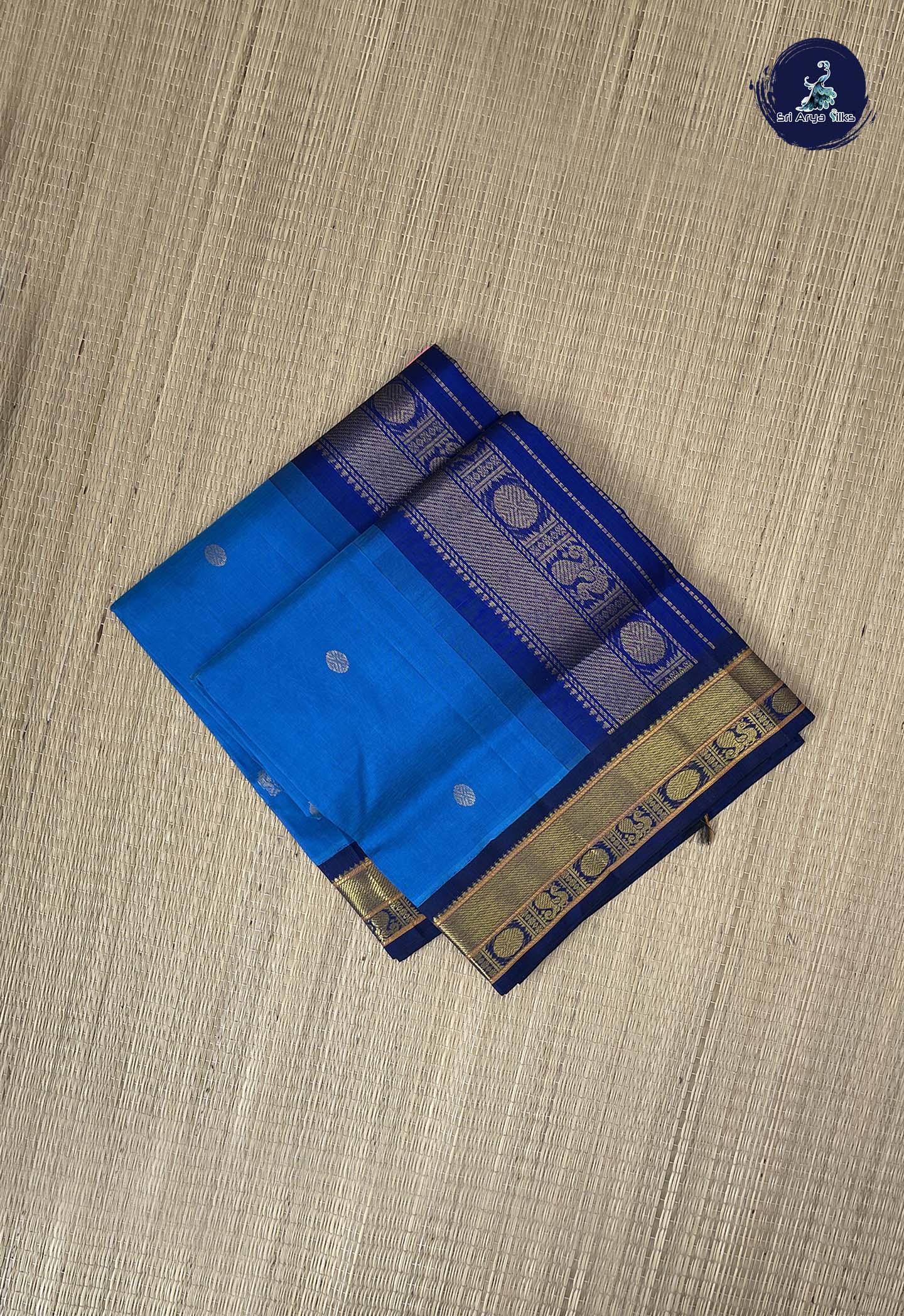 Blue Korvai Silk Cotton Saree With Zari Buttas Pattern