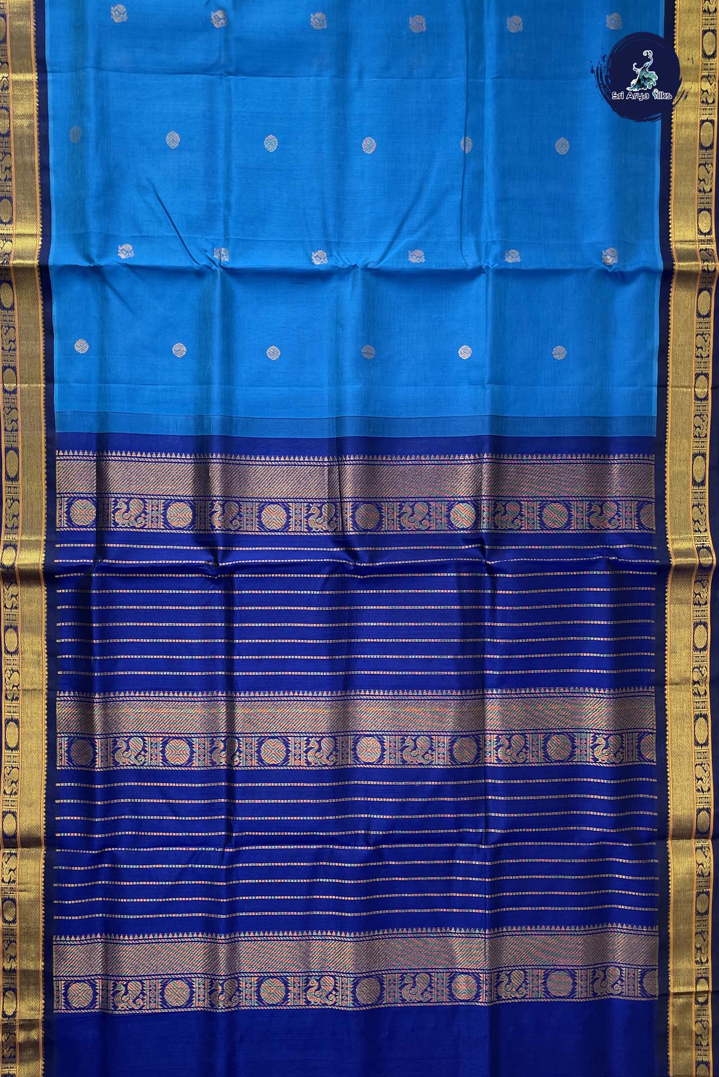 Blue Korvai Silk Cotton Saree With Zari Buttas Pattern
