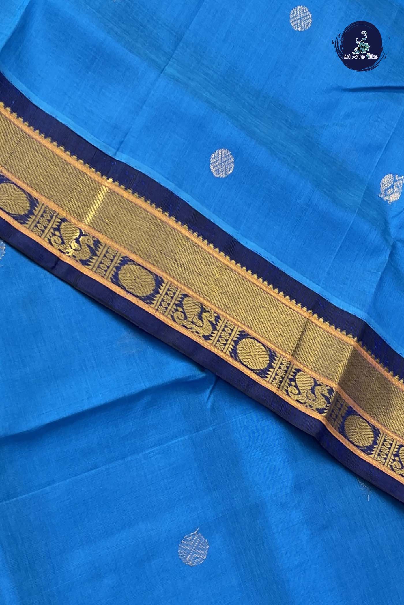 Blue Korvai Silk Cotton Saree With Zari Buttas Pattern