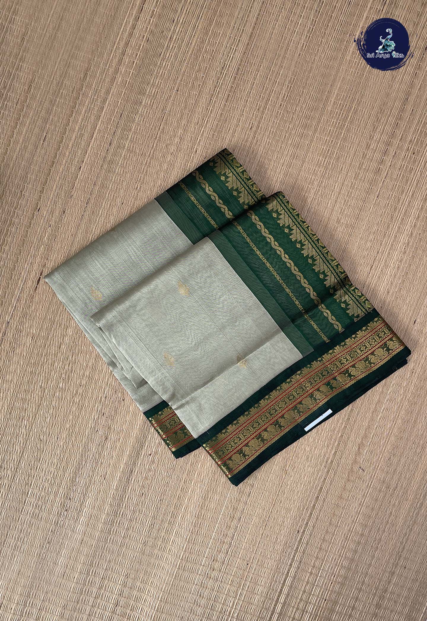 Elaichi Green Korvai Silk Cotton Saree With Zari Buttas Pattern