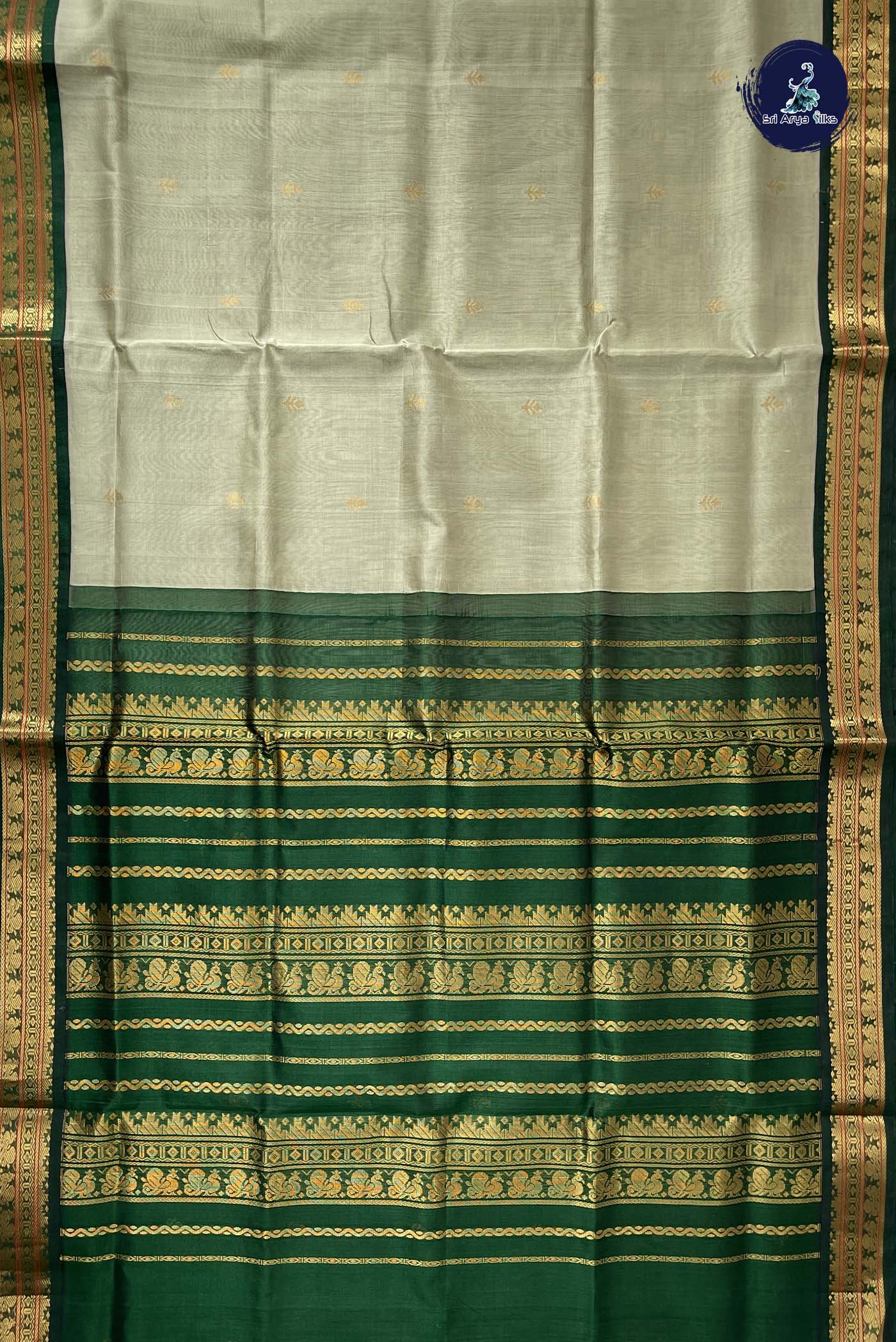 Elaichi Green Korvai Silk Cotton Saree With Zari Buttas Pattern
