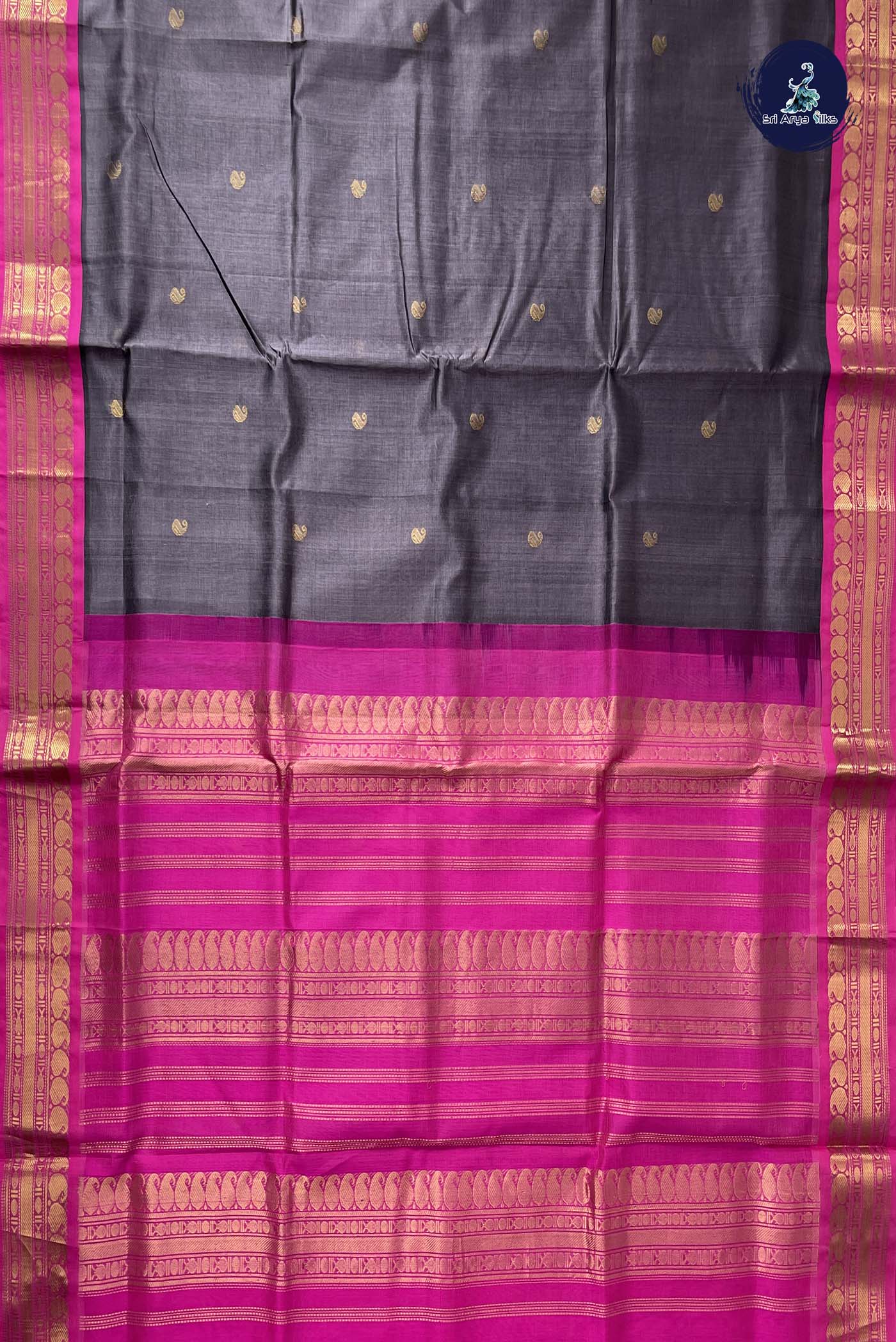 Grey Korvai Silk Cotton Saree With Zari Buttas Pattern