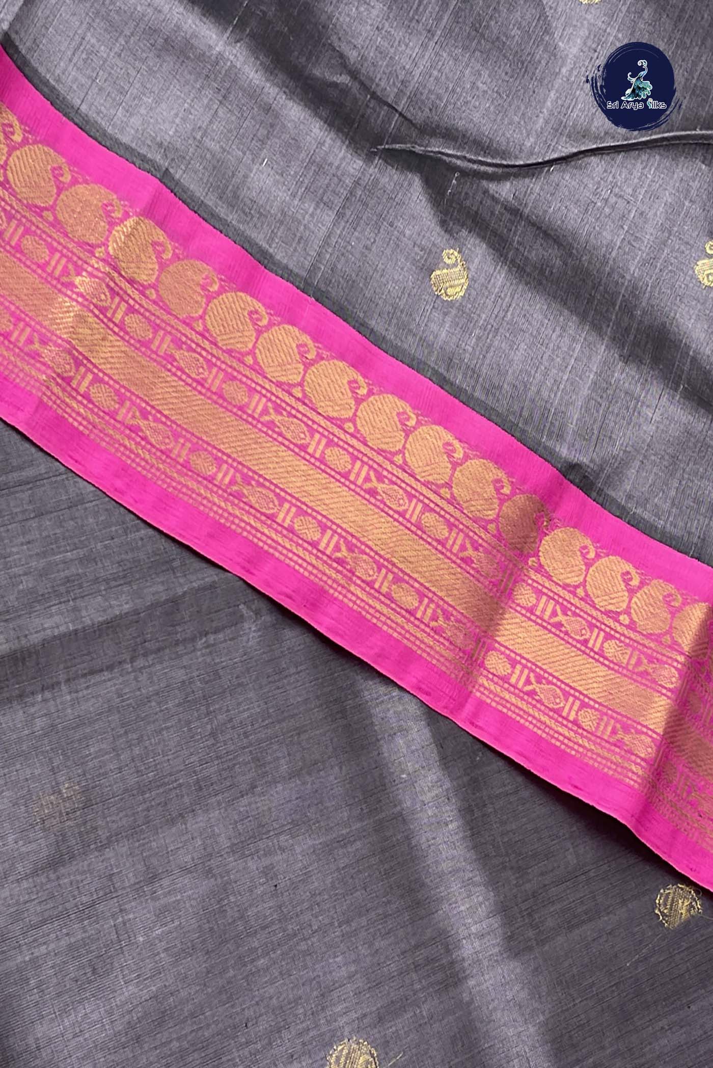 Grey Korvai Silk Cotton Saree With Zari Buttas Pattern