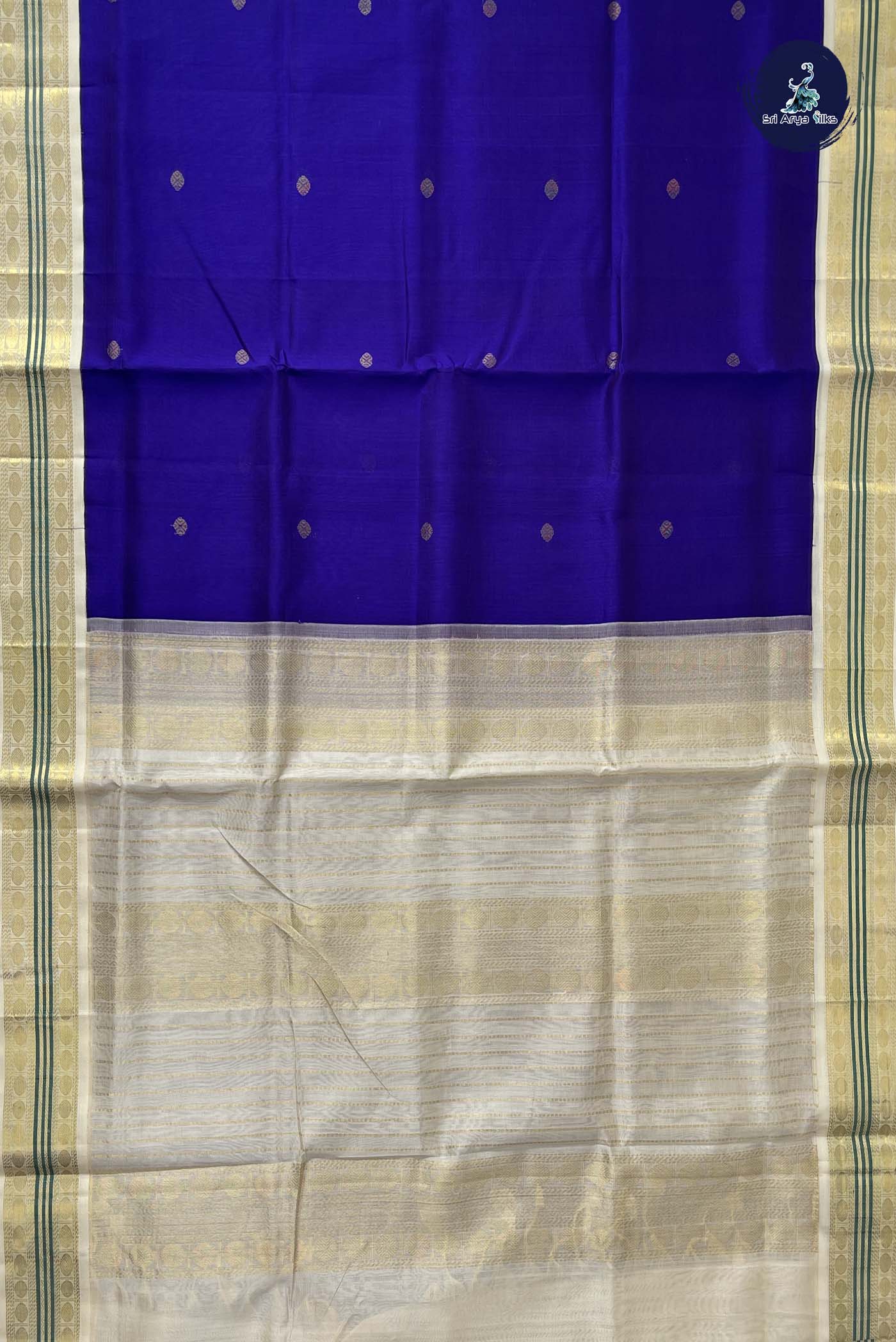 Violet Korvai Silk Cotton Saree With Zari Buttas Pattern