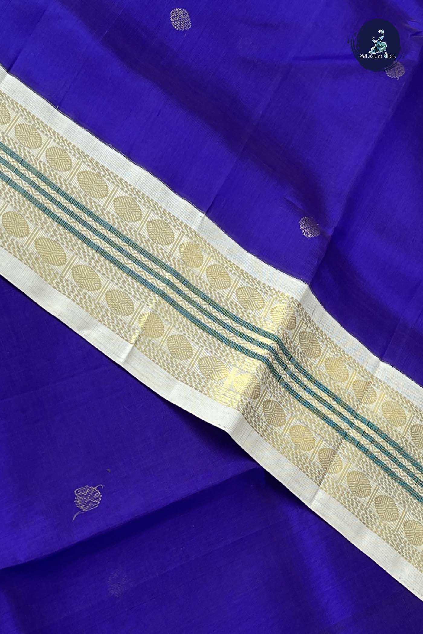 Violet Korvai Silk Cotton Saree With Zari Buttas Pattern