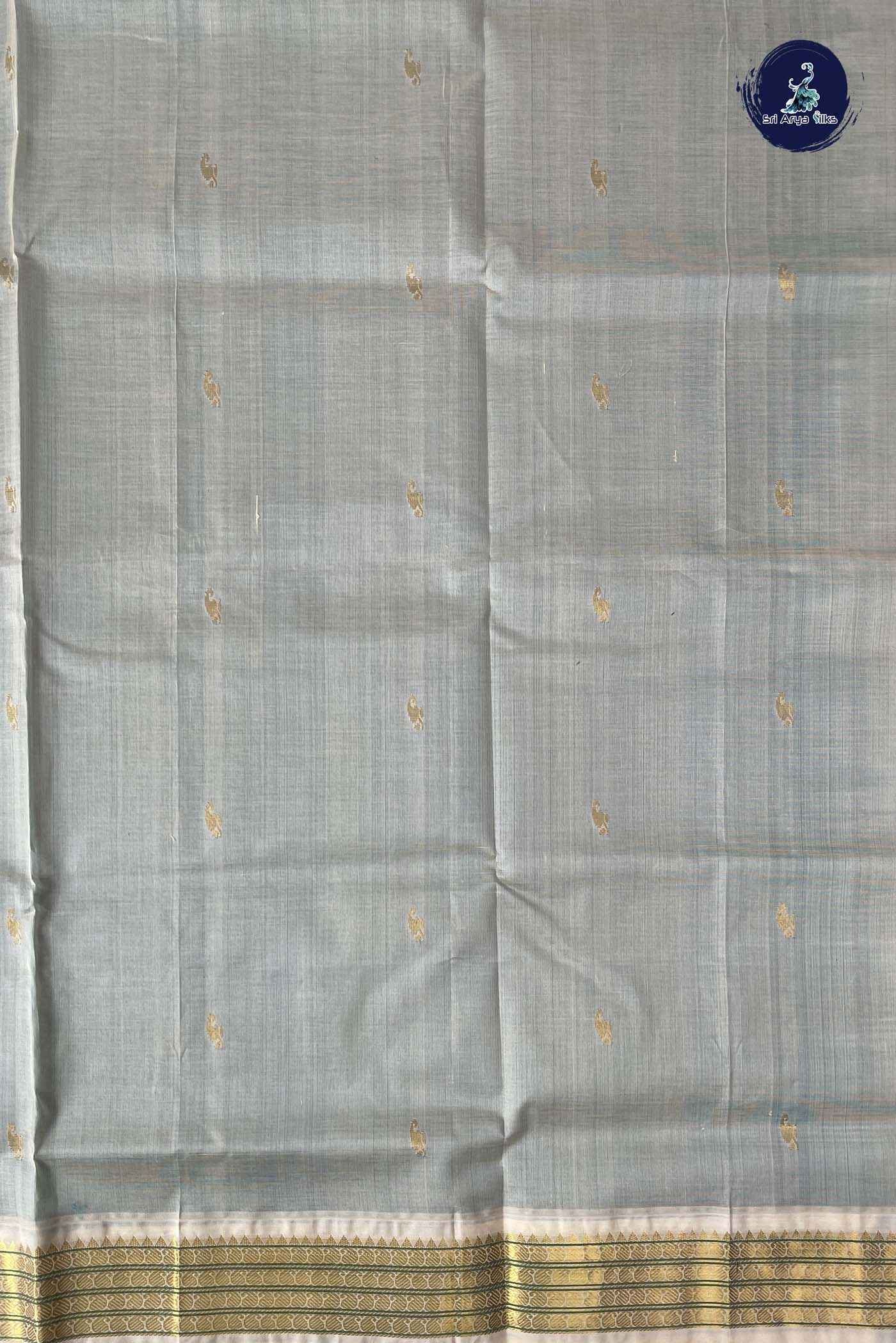 Teal Korvai Silk Cotton Saree With Zari Buttas Pattern