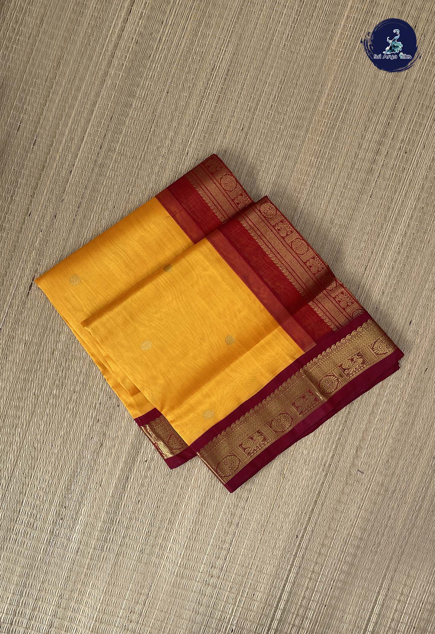 Mango Yellow Korvai Silk Cotton Saree With Zari Buttas Pattern