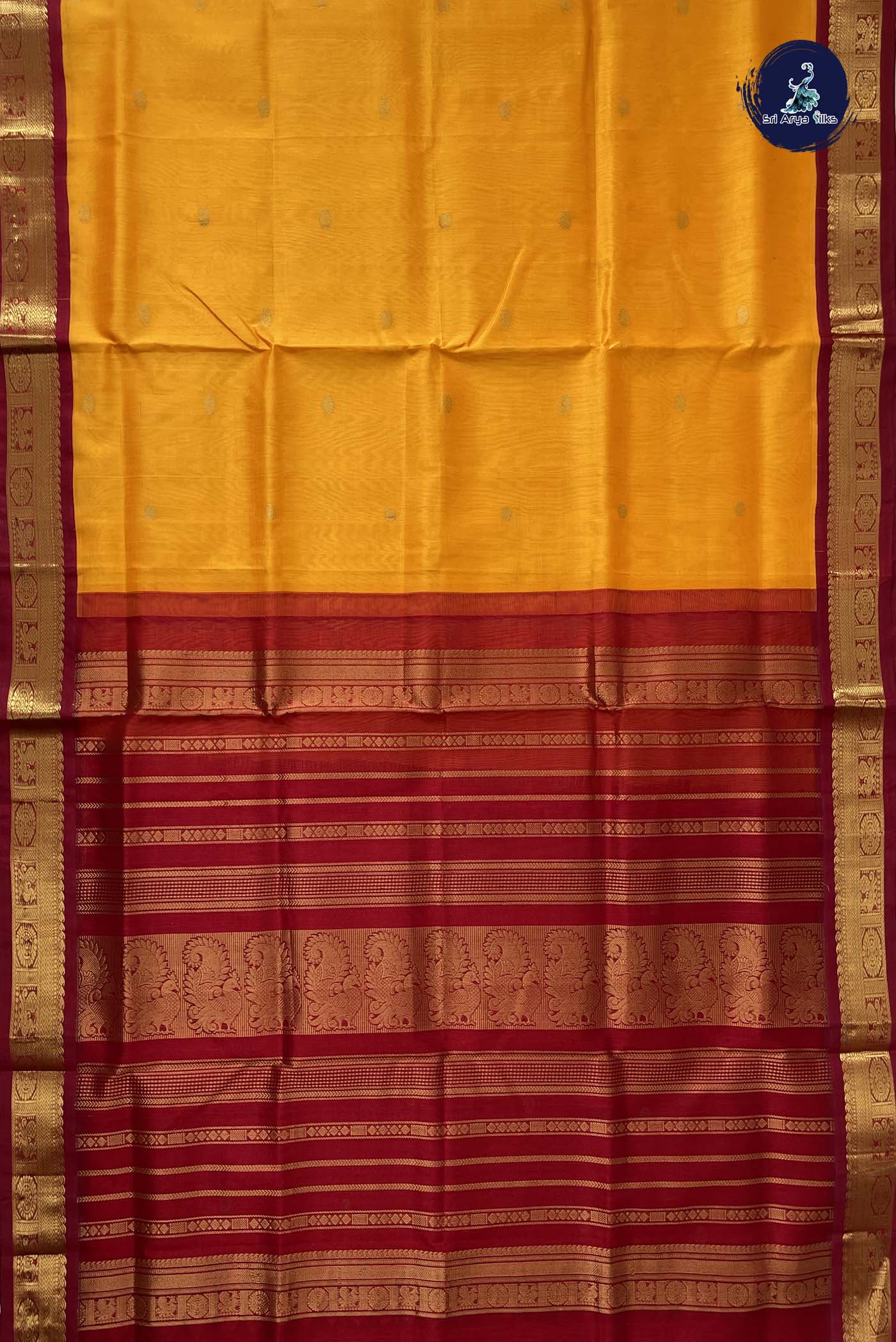 Mango Yellow Korvai Silk Cotton Saree With Zari Buttas Pattern