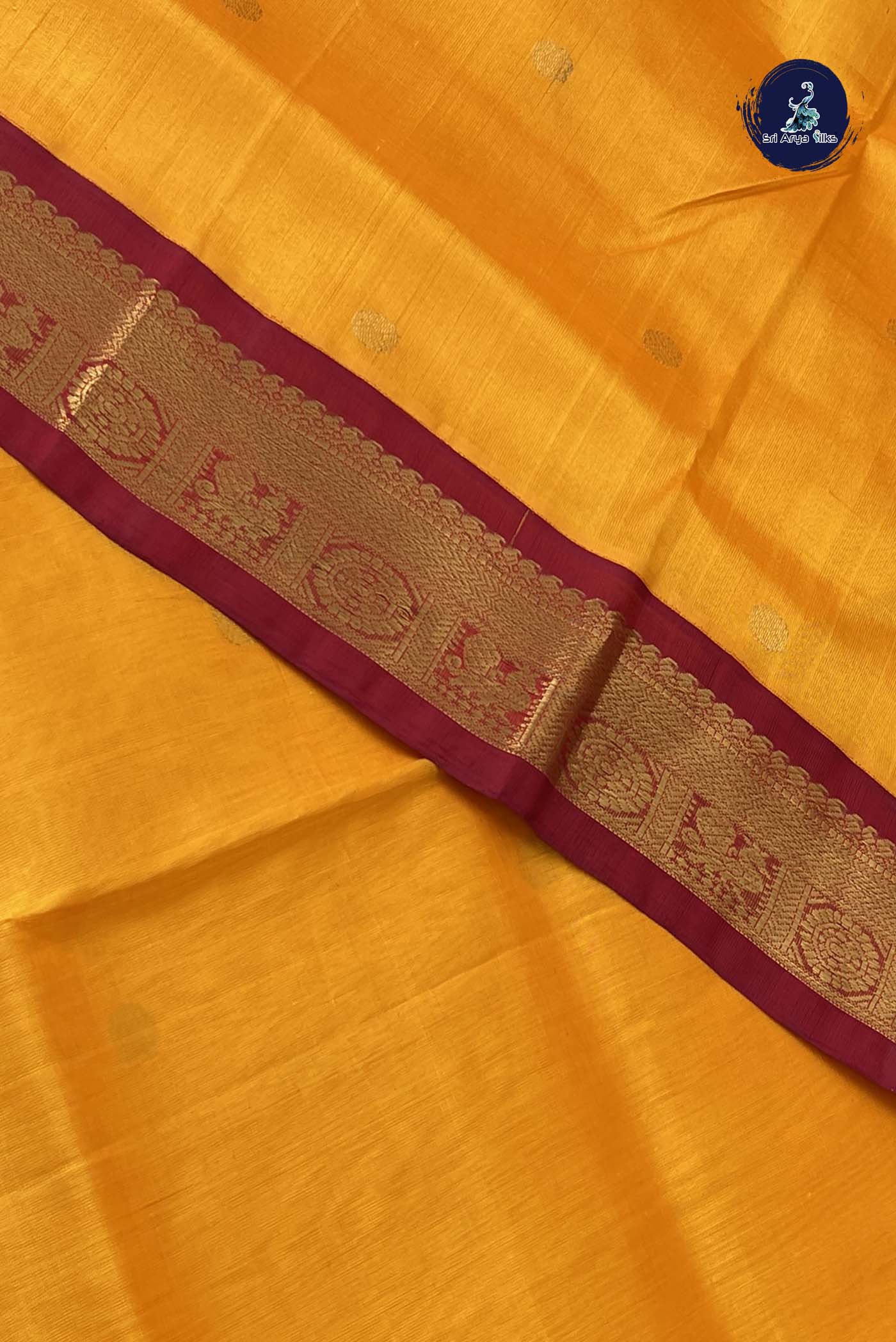 Mango Yellow Korvai Silk Cotton Saree With Zari Buttas Pattern